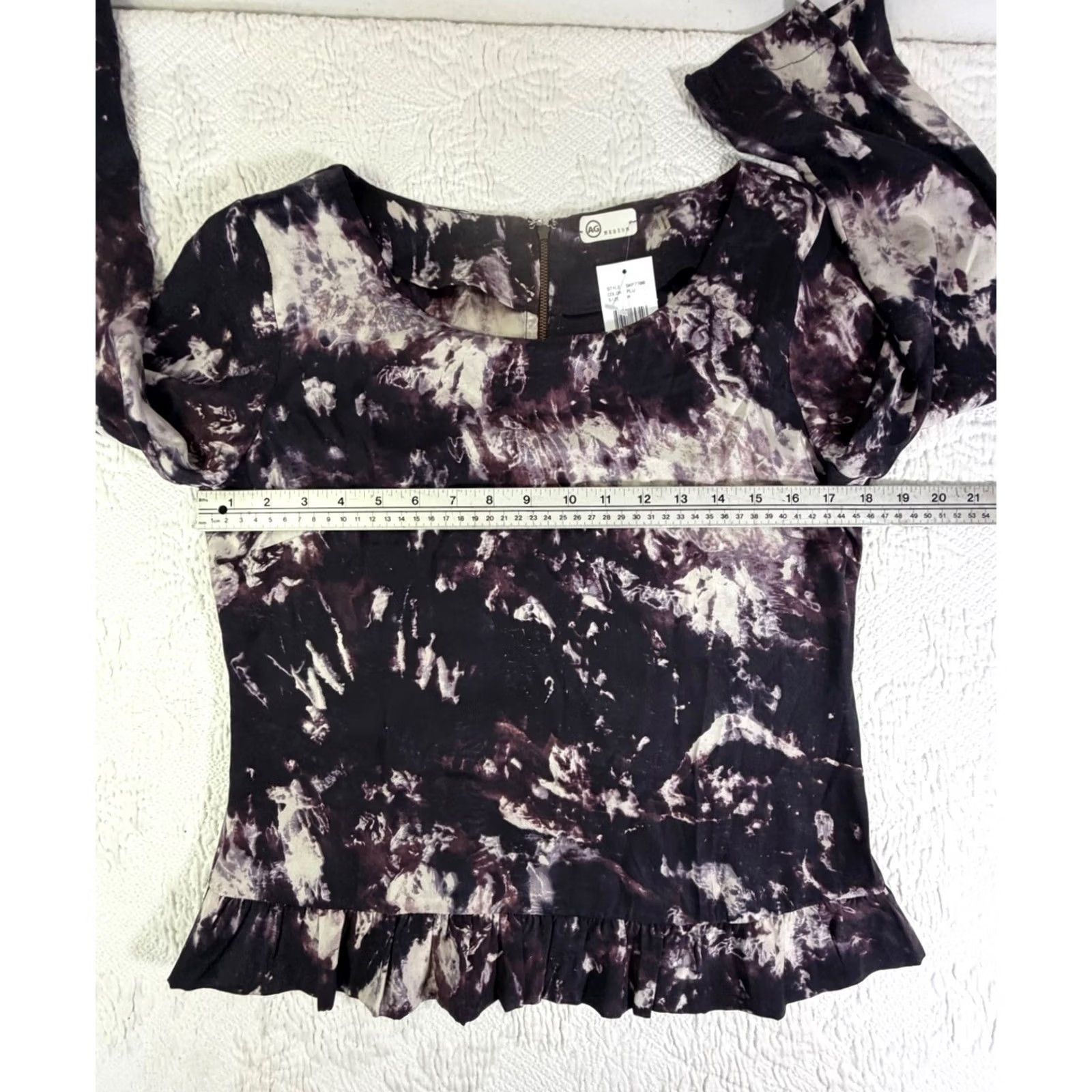 Vintage AG Adriano Goldschmied 100% Silk Tie Dye Ruffle Blouse - Plum/Purple M Women Shirt Size M / US 6-8 / IT 42-44 - 4 Thumbnail