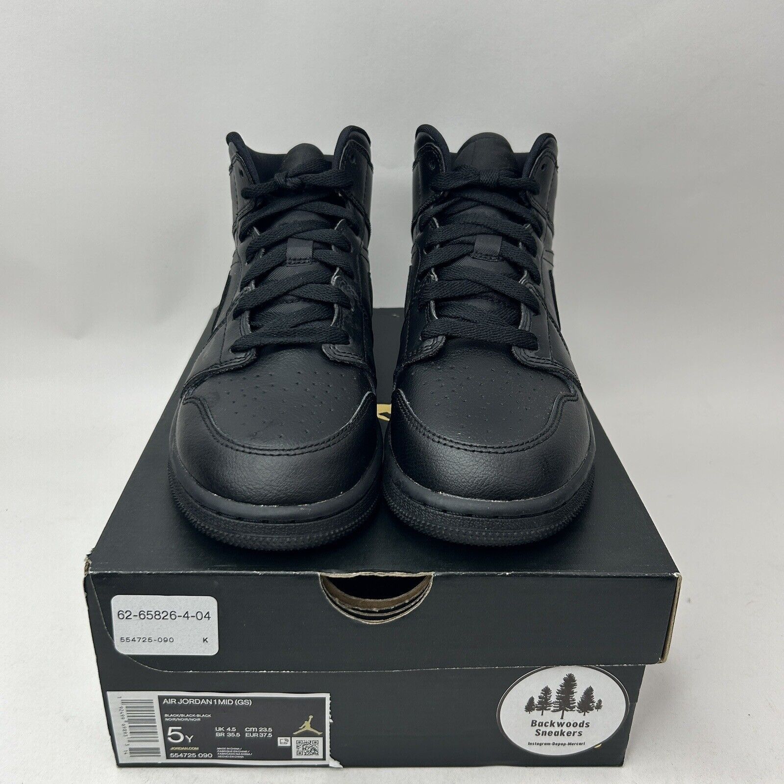 Jordan Brand Nike Air Jordan 1 Mid GS “Deep Black Nubuck Swoosh” 2023 Size US 6.5 / IT 36.5 - 2 Thumbnail