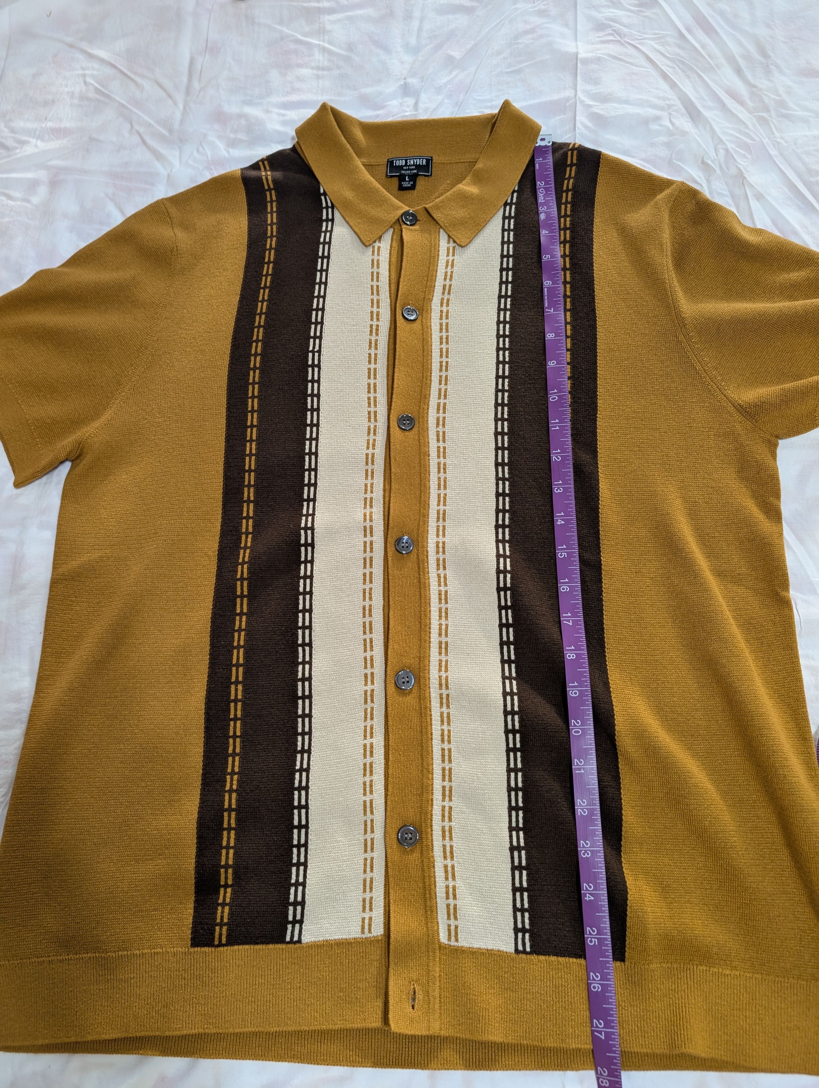 Todd Snyder Vertical Stripe Full-Placket Polo in Old Gold Size US L / EU 52-54 / 3 - 4 Thumbnail