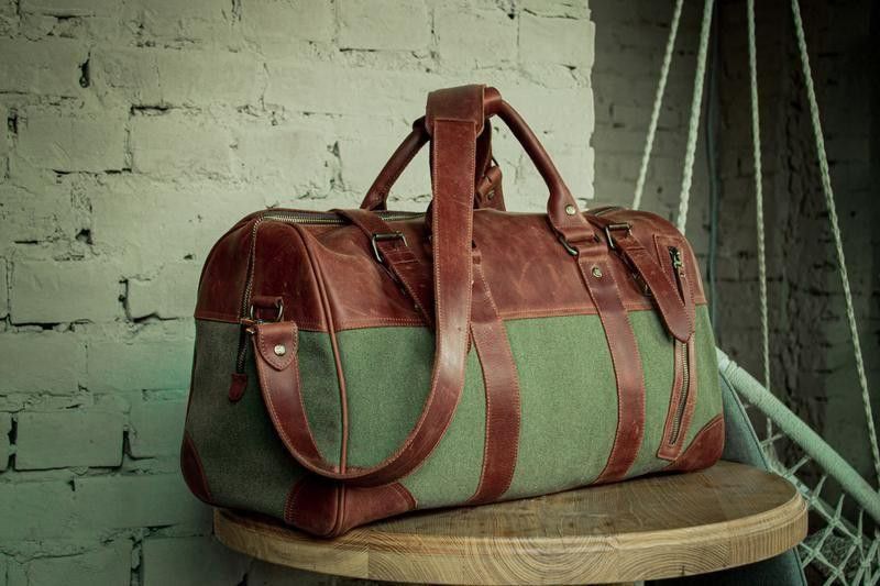 Handmade Genuine leather and thick canvas. Leather Weekender Size ONE SIZE - 3 Thumbnail