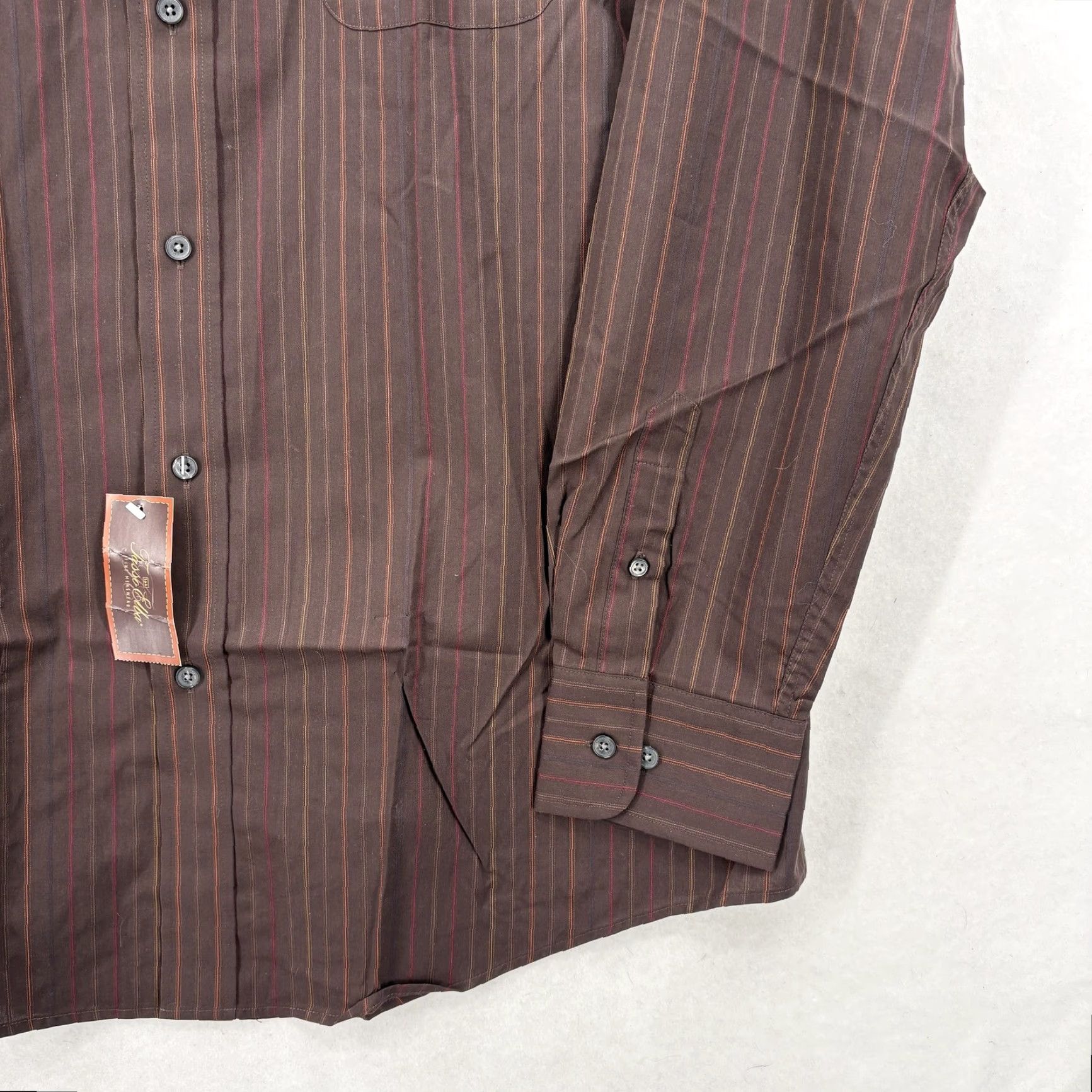 Tasso Elba Tasso Elba Dress Shirt Mens Large Brown Stripe Cotton Button-Down Long Sleeve Size 42R - 3 Thumbnail