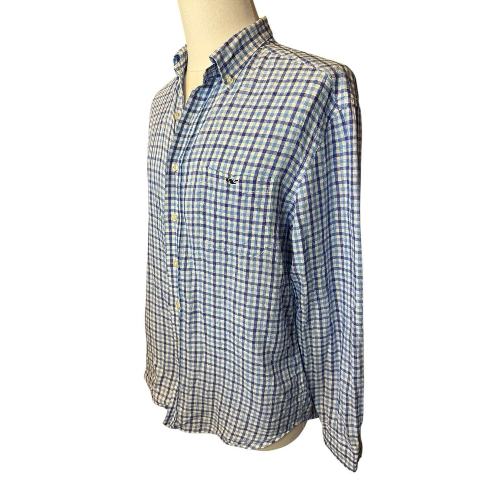 Vineyard Vines Vineyard Vines Blue Check 100% Linen Shirt TINY FLAW Size US L / EU 52-54 / 3 - 2 Thumbnail