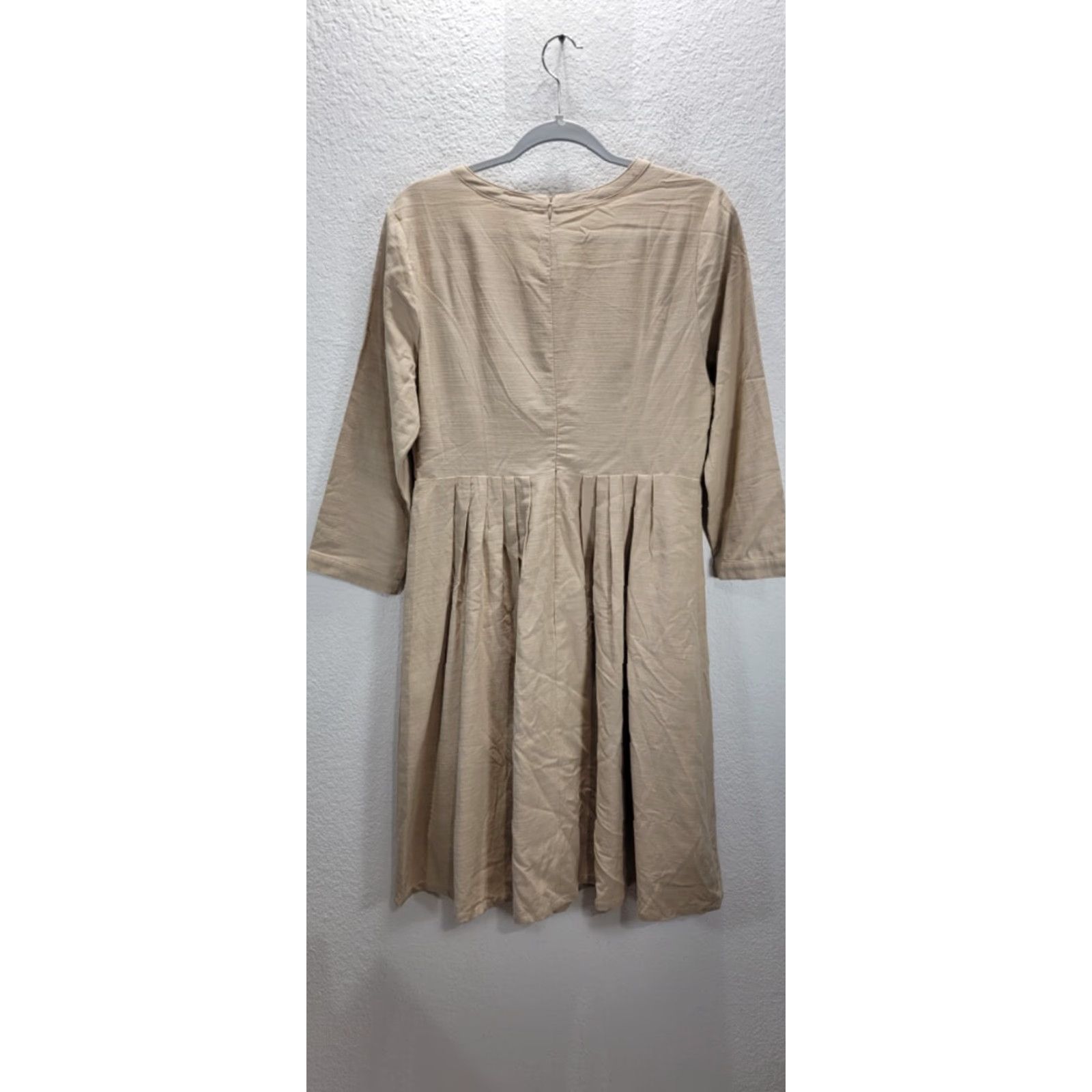 Vintage VINTAGE Mo:Vint Womens Long Sleeve Dress L Beige Back Zip Tencel Cotton Blend New Dress Fit & Flare Knee Length Womens Size L / US 10 / IT 46 - 3 Thumbnail