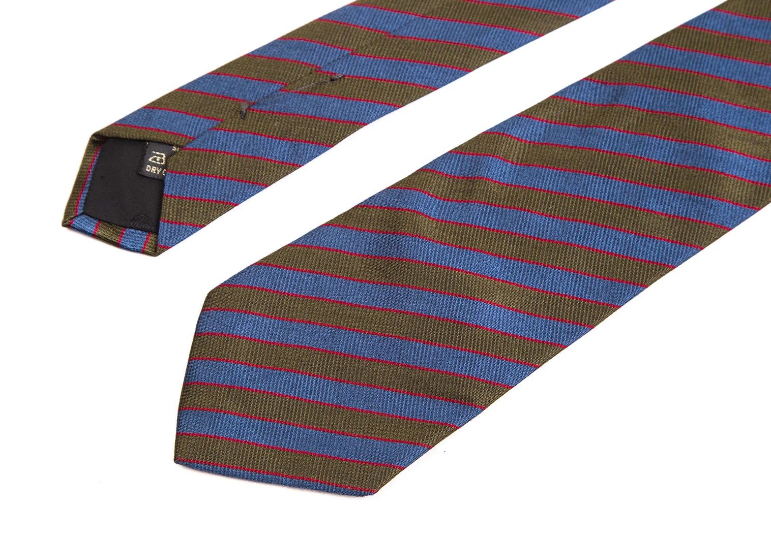 Dries Van Noten Silk Regimental Tie in Khaki Blue Size ONE SIZE - 3 Thumbnail