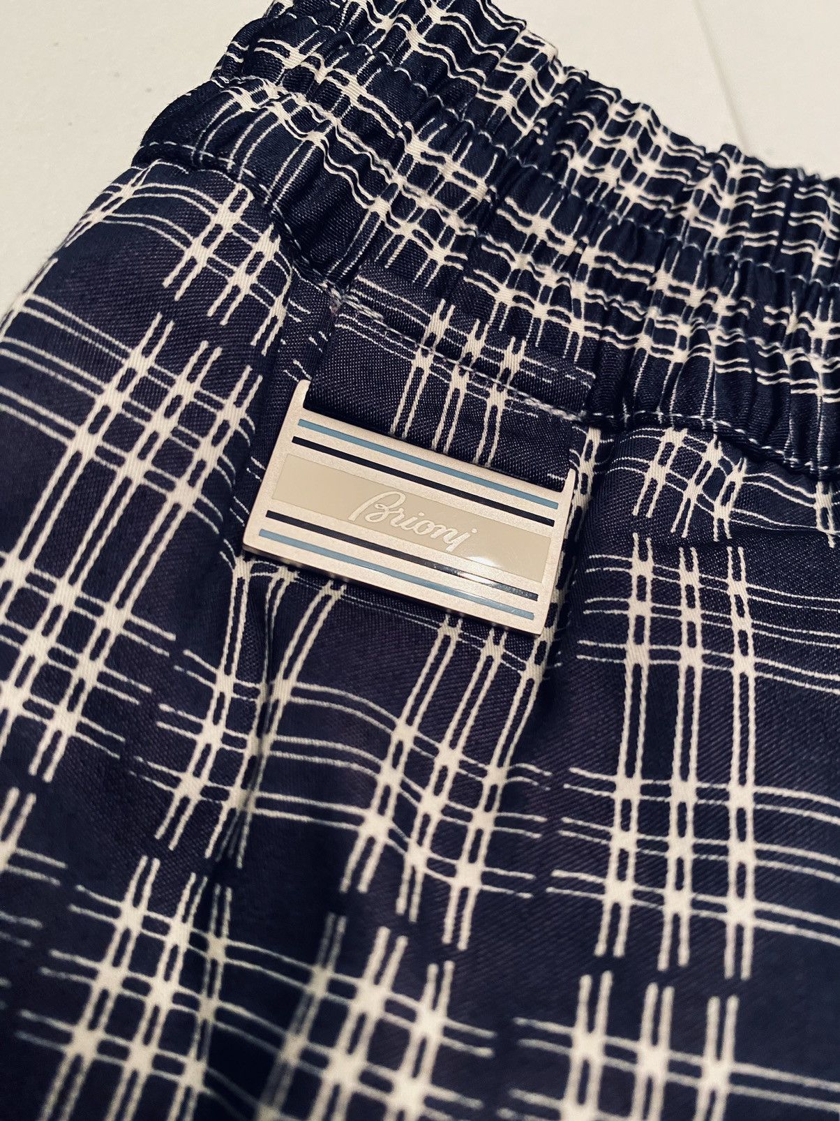 Brioni Brioni 🇮🇹 Dk Blue Check Logo Ornament Resort Swim Trunk L NWT Size US 38 / EU 54 - 7 Thumbnail