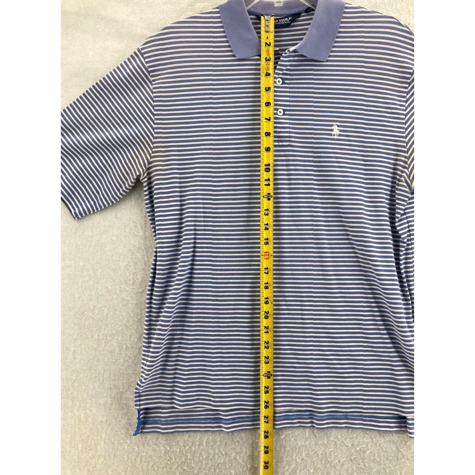 Ralph Lauren Polo Golf Shirt Mens Large Blue Striped Short Sleeve Embroidered Activewear Size US L / EU 52-54 / 3 - 3 Thumbnail