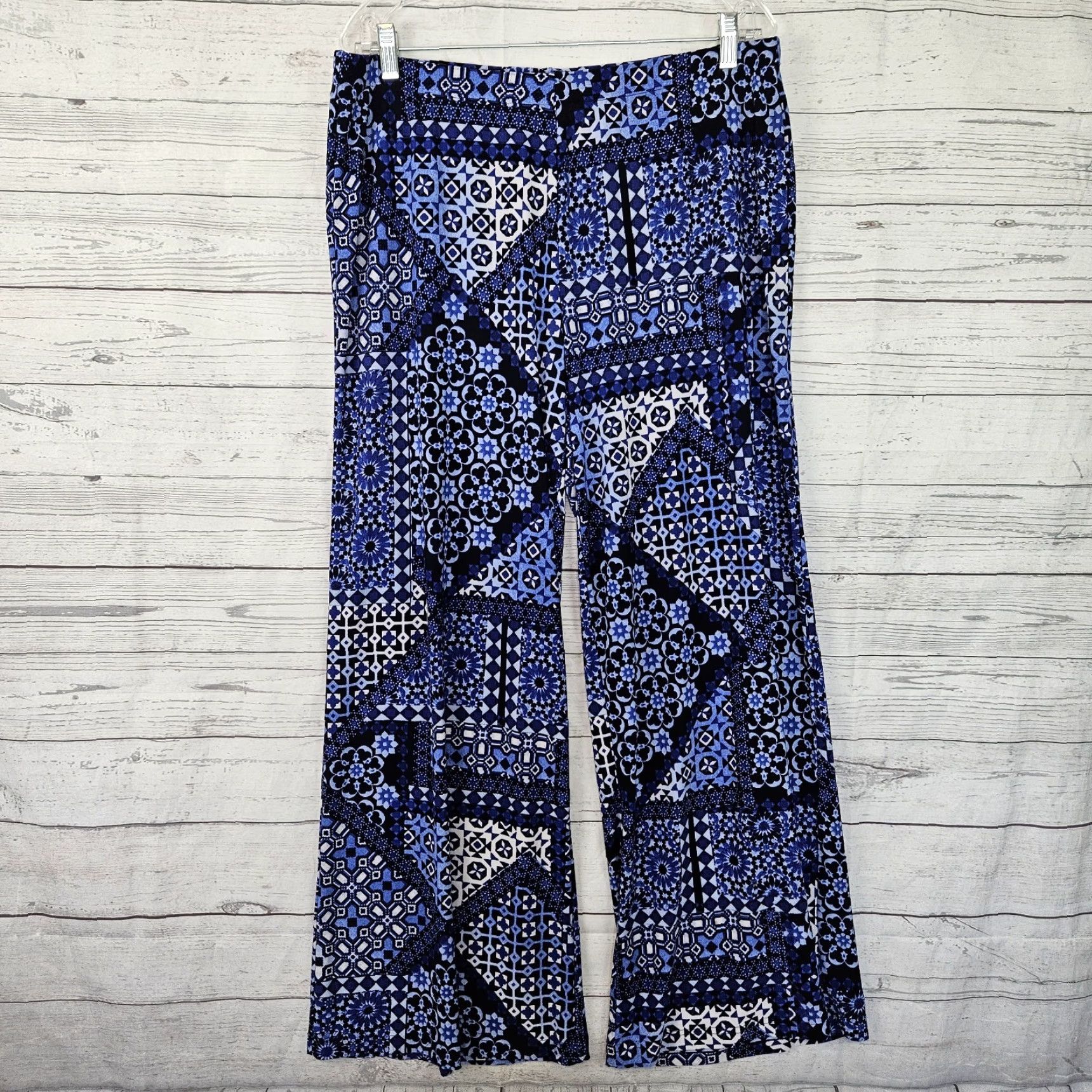 Vintage VINTAGE? (no) Chicos Womens Wide Leg Pants Pull On Large Blue White High Rise Size 36" / US 14 / IT 50 - 2 Thumbnail