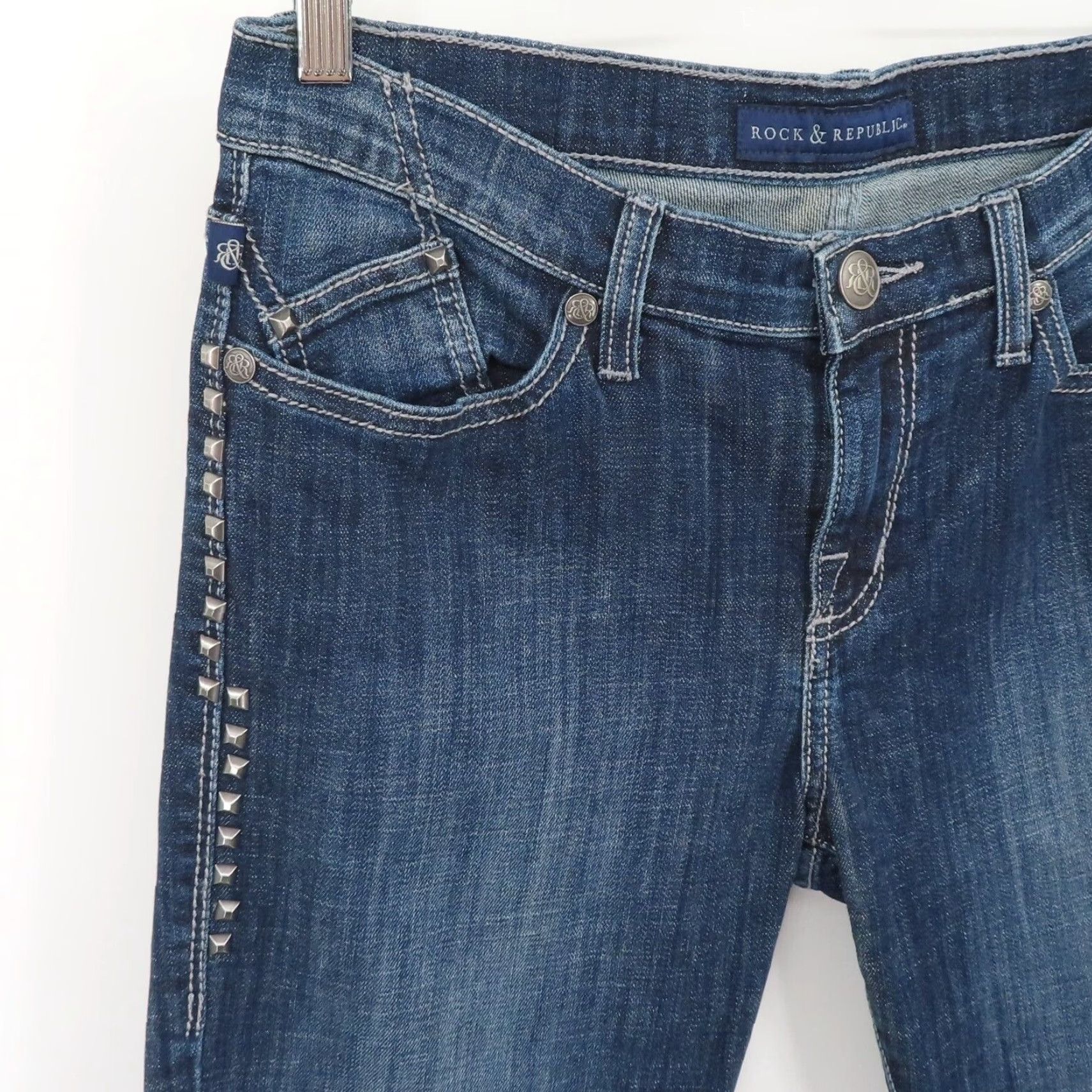 Vintage Rock & Republic Jeans Womens 10 Kasandra Denim Bootcut 5-Pocket Cotton Blend Blue Dark Wash Version: Regular Size 10 Mens Womens? Size 32" / US 10 / IT 46 - 3 Thumbnail
