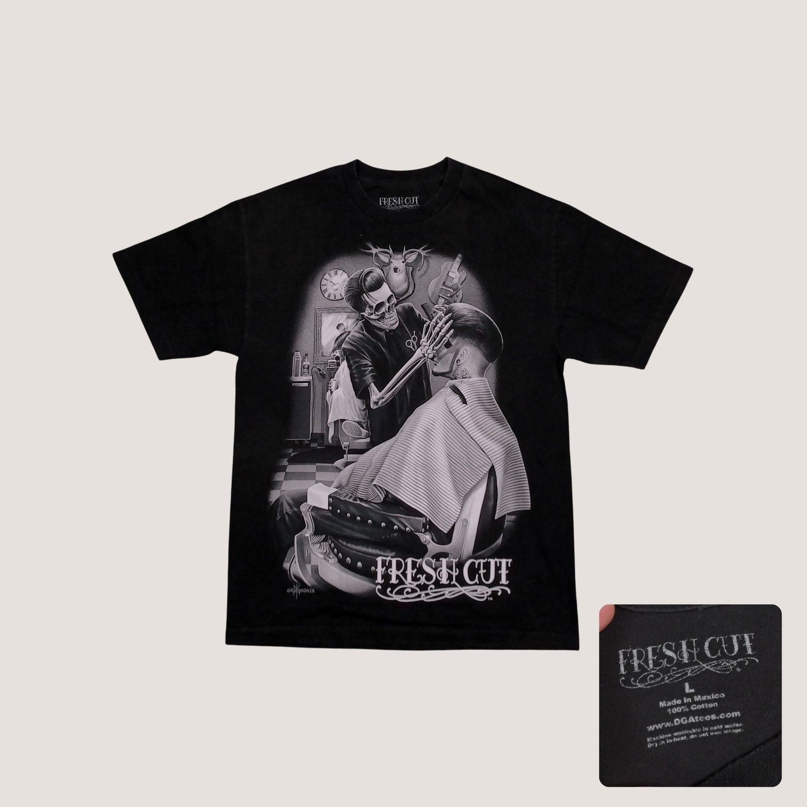 Other David Gonzales Art DGA "Fresh Cut" Skull Barber Graphic Tee Size US XXL / EU 58 / 5 - 1 Thumbnail
