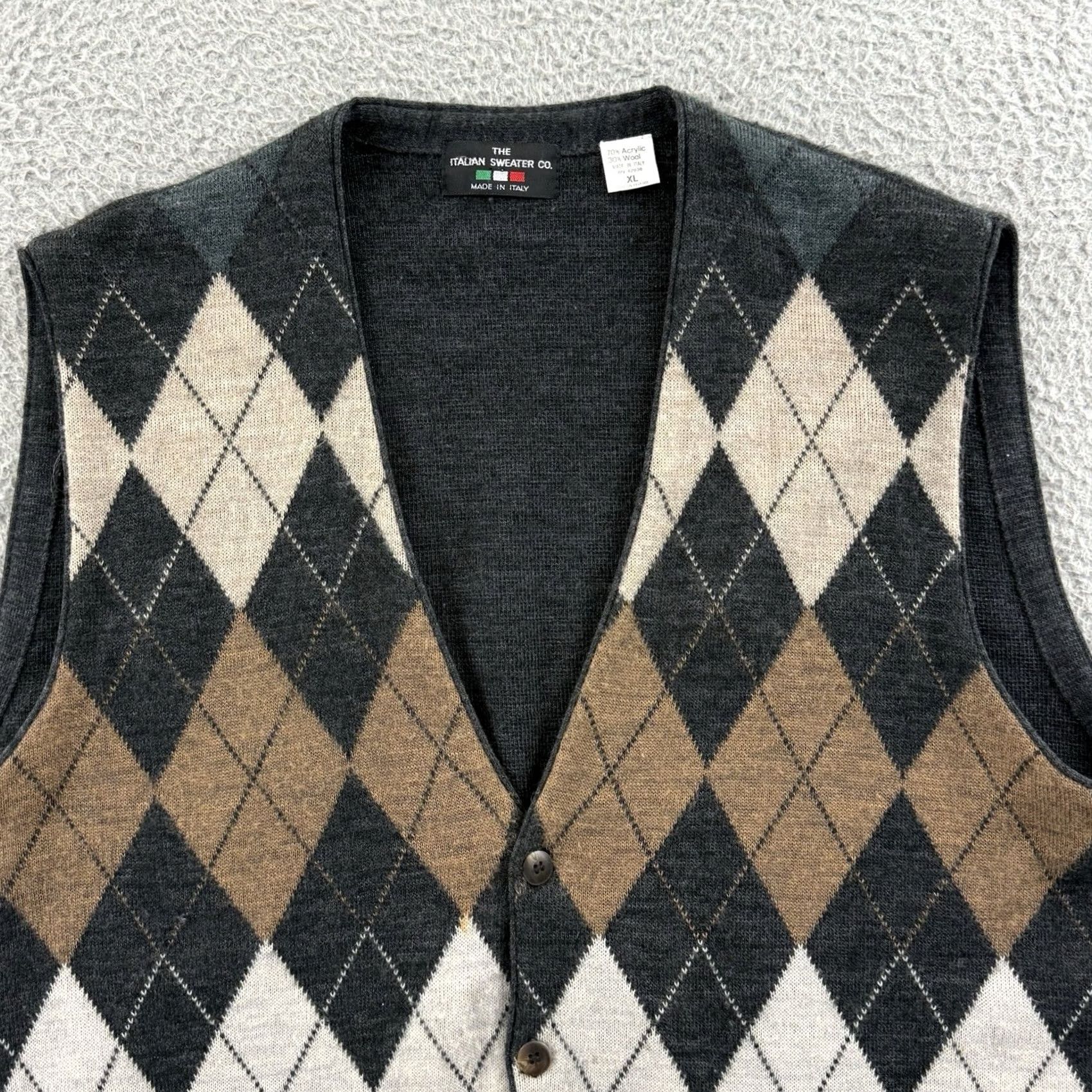 Vintage VINTAGE Italian Sweater Vest Mens XL Argyle 90s Knit Button Up Grandpa Core Size US XL / EU 56 / 4 - 3 Thumbnail