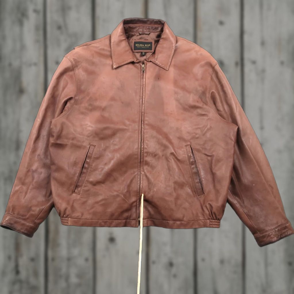 Golden Bear Golden Bear Leather Jacket Men's XL Regular Zip Up Bomber Brown 90s Classic Vintage Theme Casual Travel Winter Fall Spring Zip Full Zip Size US XL / EU 56 / 4 - 1 Thumbnail