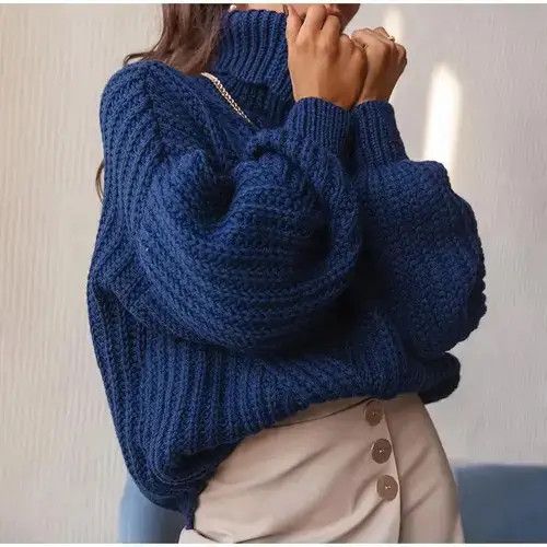 Japanese Brand × Vintage Women Vintage Knitted Turtleneck Solid Sweater Size ONE SIZE - 2 Thumbnail