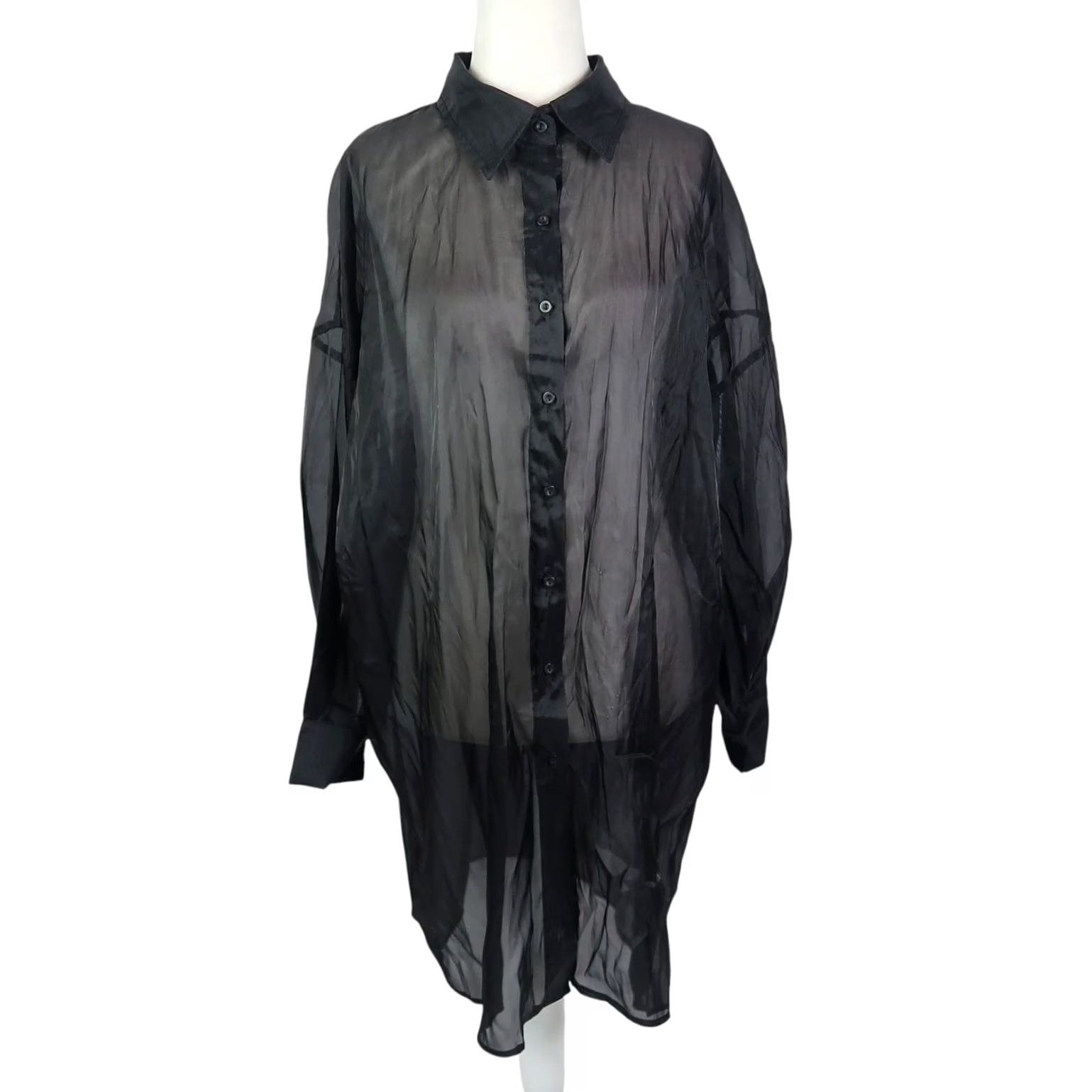 Vintage JLUXLABEL Black Sheer Button-Down Tunic Top Blouse Small Women Long Sleeve Collared Casual Party/Cocktail Solid Button Tunic Black Small Size S / US 4 / IT 40 - 2 Thumbnail