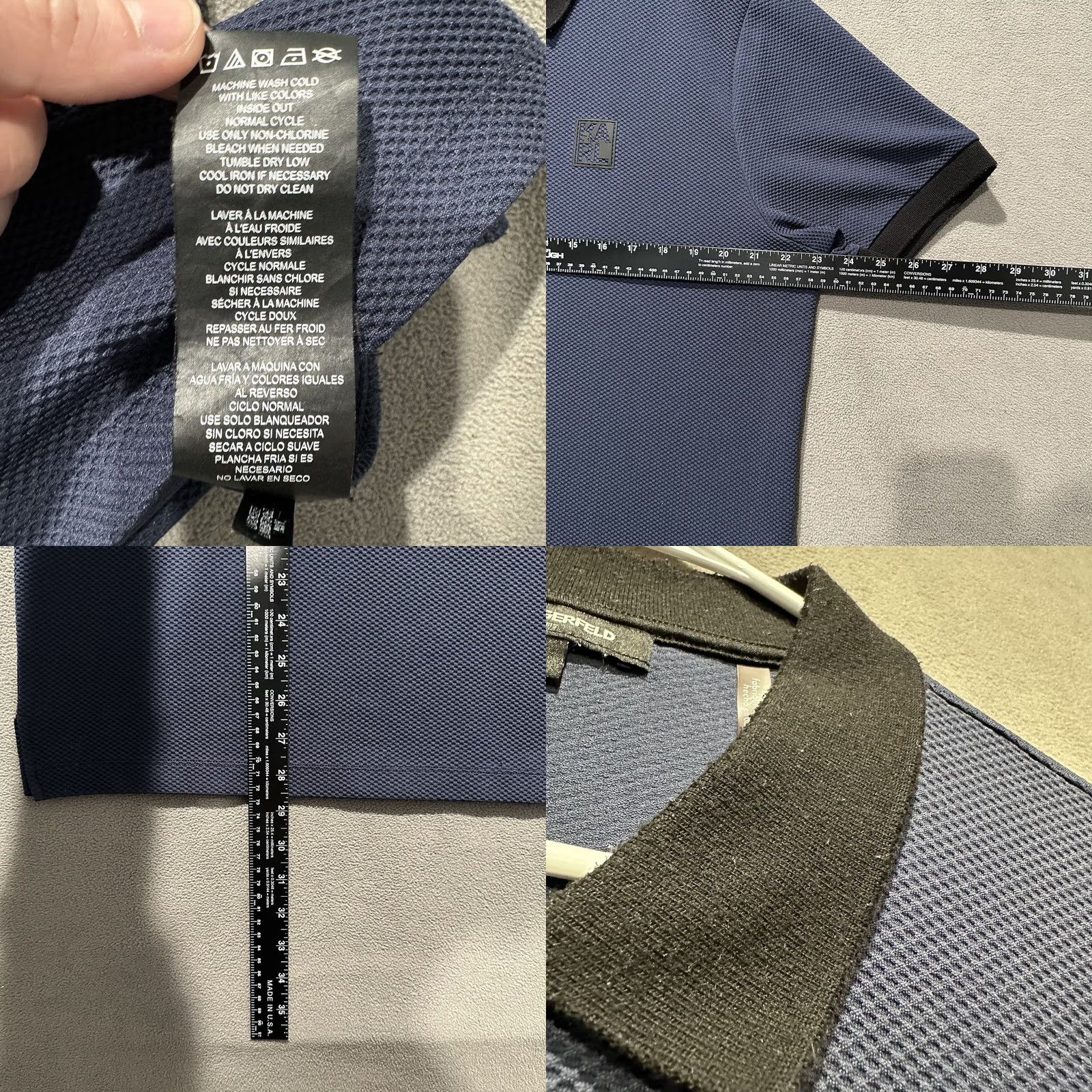 Karl Lagerfeld KARL LAGERFELD PARIS Polo Shirt Mens L Blue Black Solid Cuff Logo 1/4 Zip Casual Short Sleeve Collared Polo Regular Fit Size US L / EU 52-54 / 3 - 8 Thumbnail