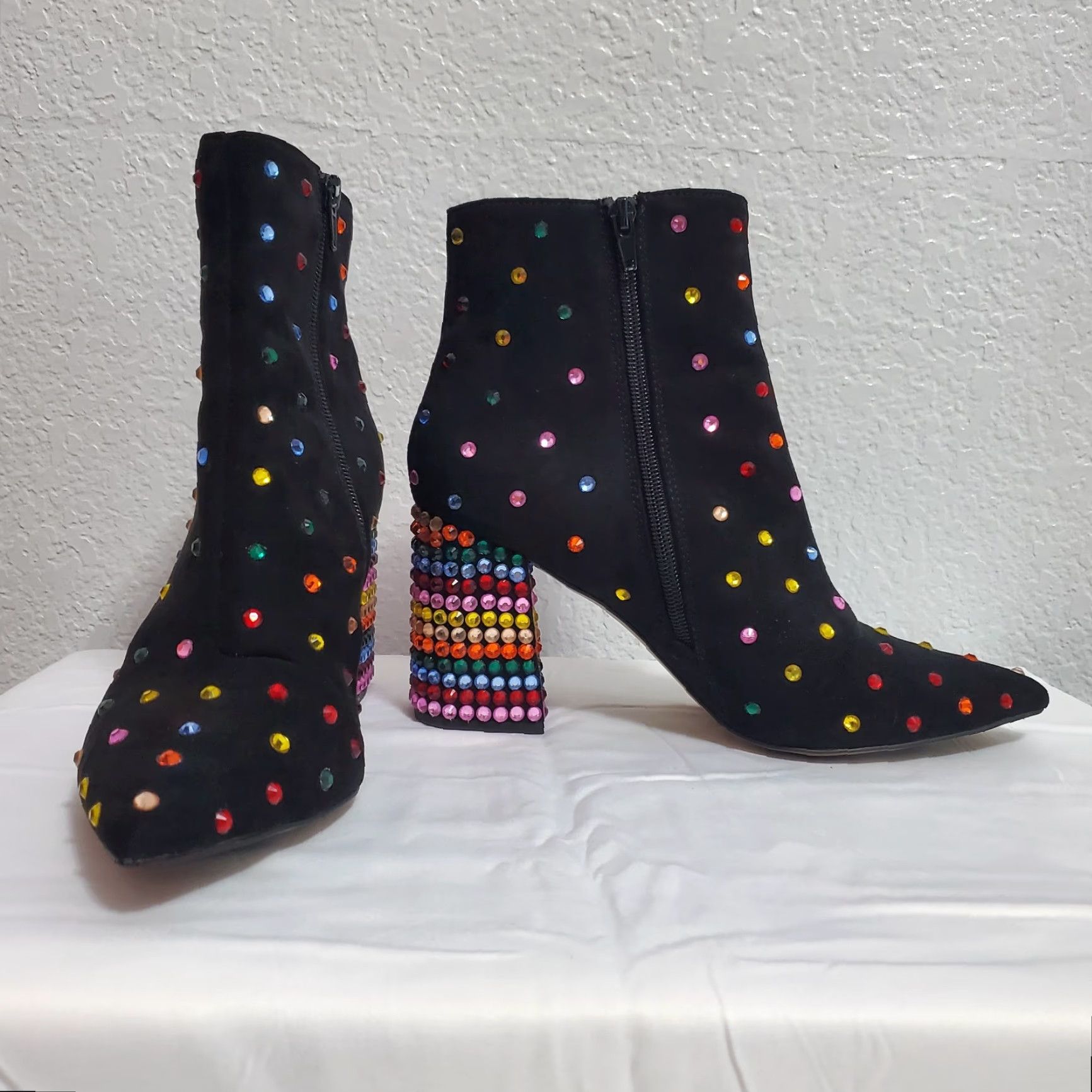 Betsey Johnson Betsey Johnson Kaydence Boots Black 9.5 Ankle Bootie Block Heel Pointed Toe Zipper Rhinestone Festival Size US 10 / IT 40 - 4 Thumbnail