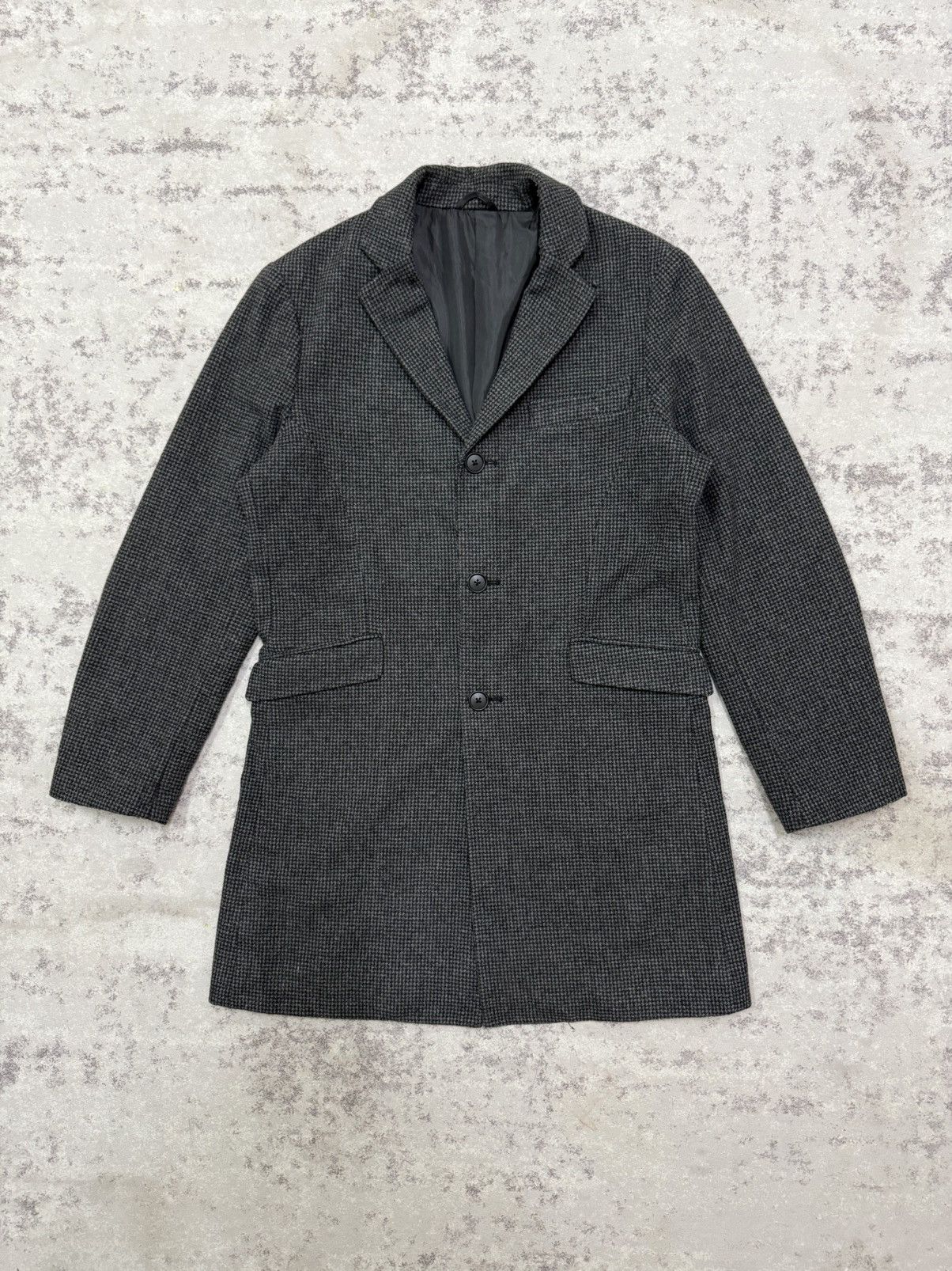 Tete Homme TETE HOMME GREY HOUNDSTOOTH WOOL OVERCOAT JACKET Size US M / EU 48-50 / 2 - 3 Thumbnail