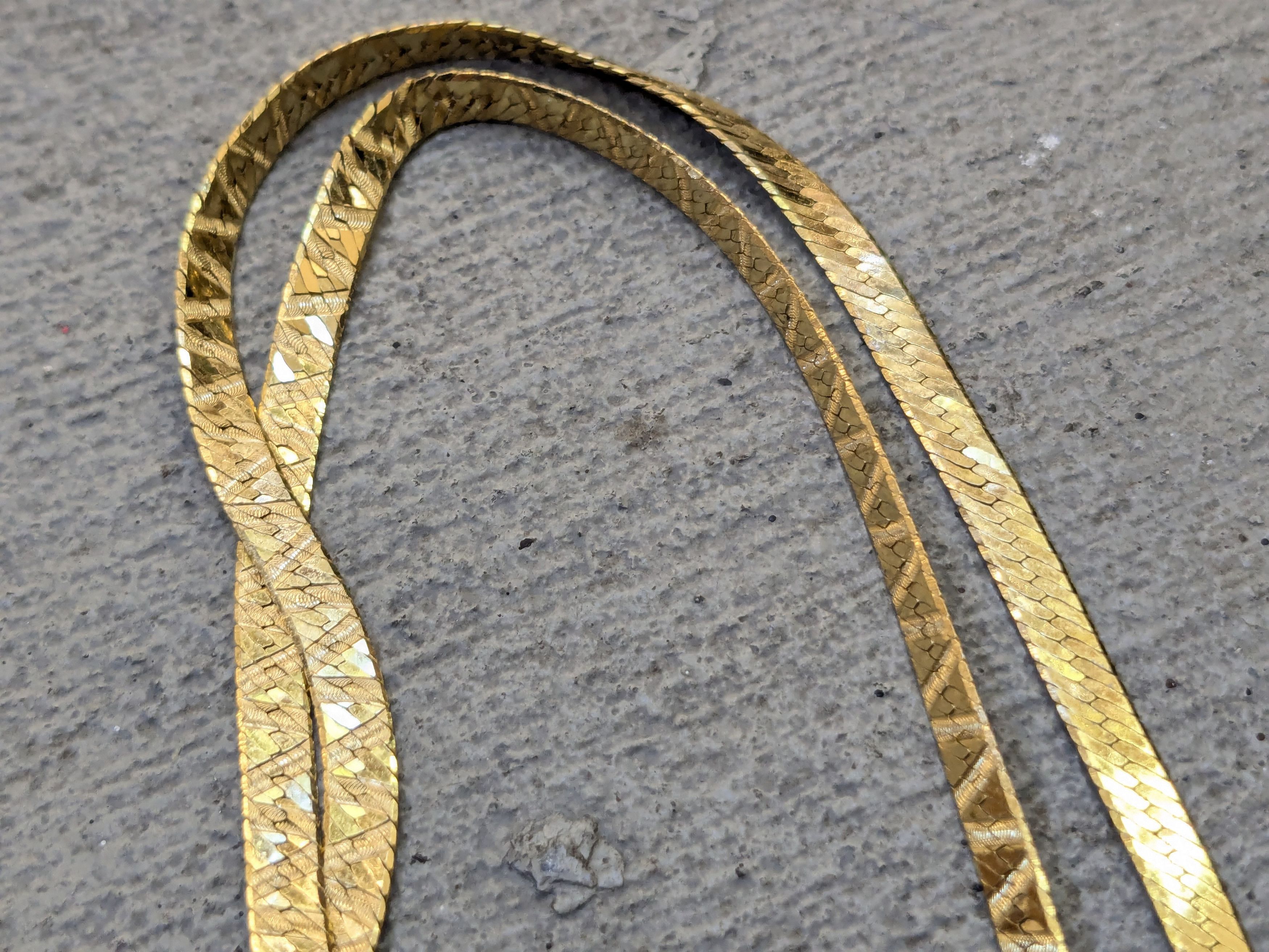 Sterling Silver Vintage Sterling Silver Necklace Herringbone Vermeil 24" Size ONE SIZE - 8 Thumbnail