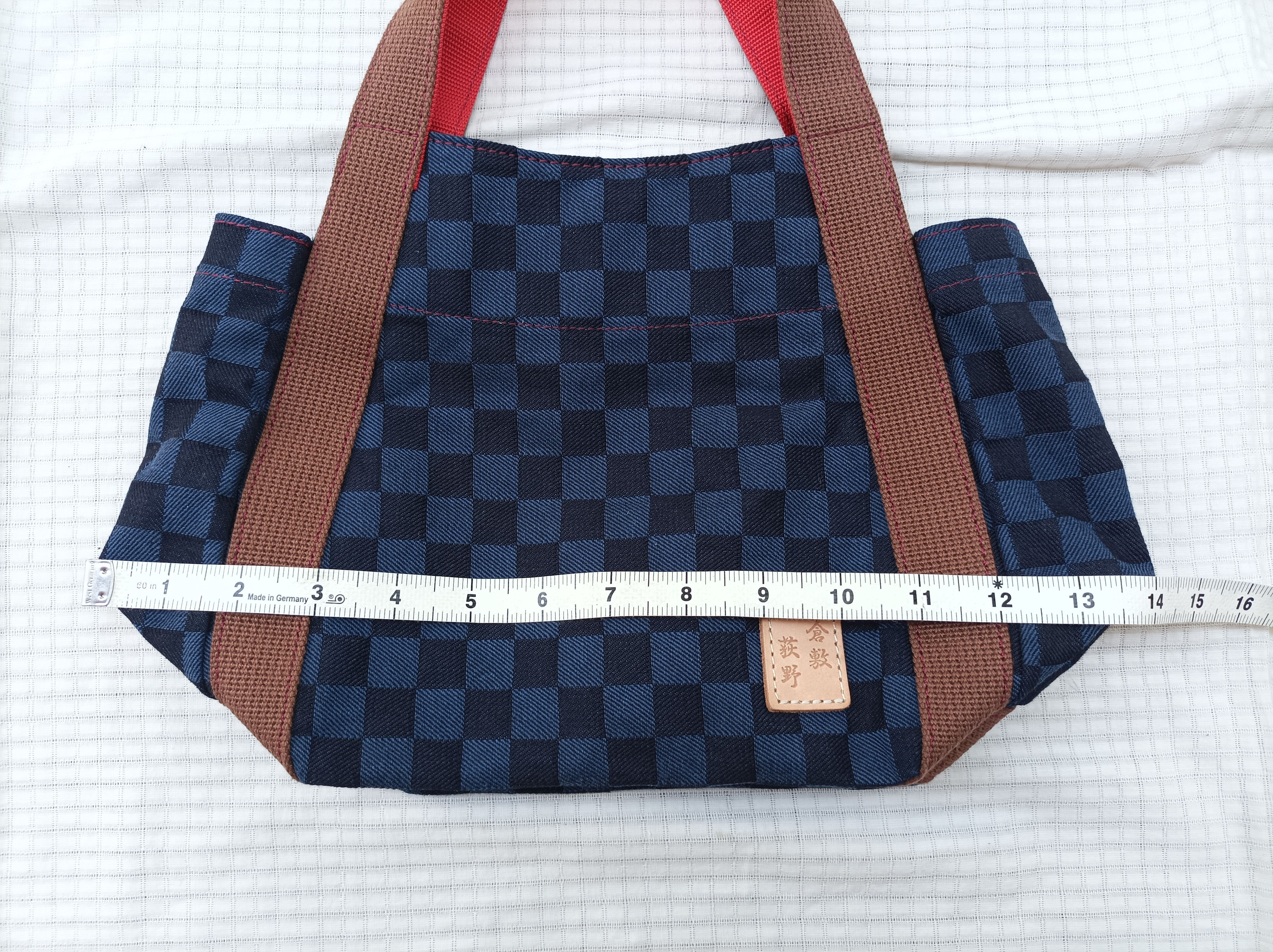 Japanese Brand (B56) Kurashiki Ogino Hanpu Navy Blue Check Cotton Hand Bag Size ONE SIZE - 10 Thumbnail