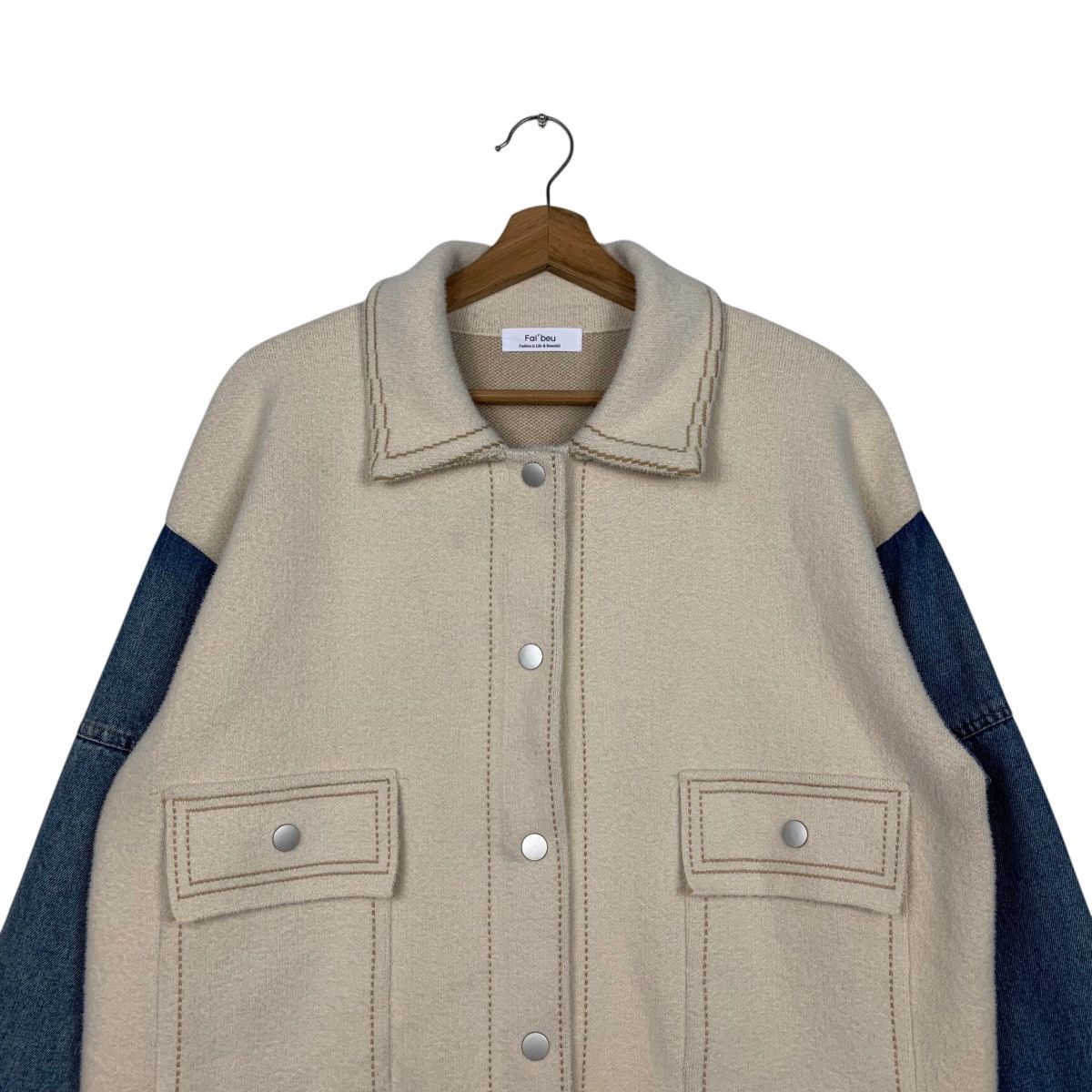 Japanese Brand FAL’BEU Jeans Sleeve Wool Boxy Jacket #2598-C117 Size M / US 6-8 / IT 42-44 - 2 Thumbnail