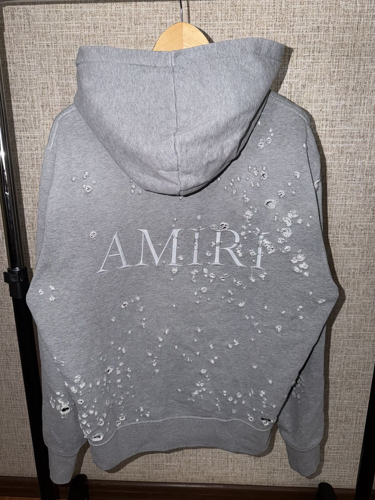 AMIRI SHOTGUN EMBROIDERED GREY HOODIE