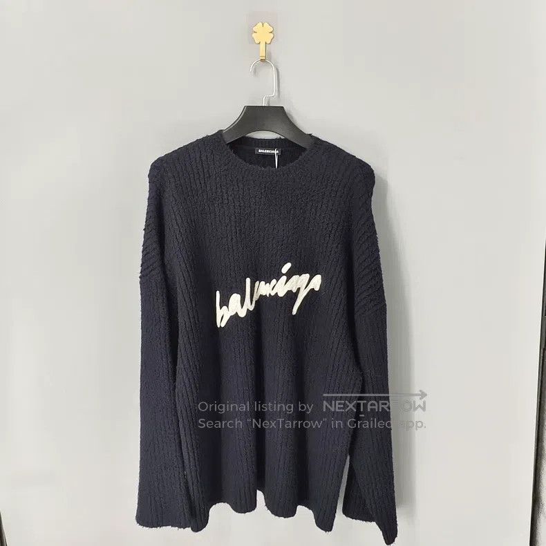 Balenciaga Balenciaga Mohair Embroidered Grass Writing Teddy Sweater Size US S / EU 44-46 / 1 - 1 Thumbnail