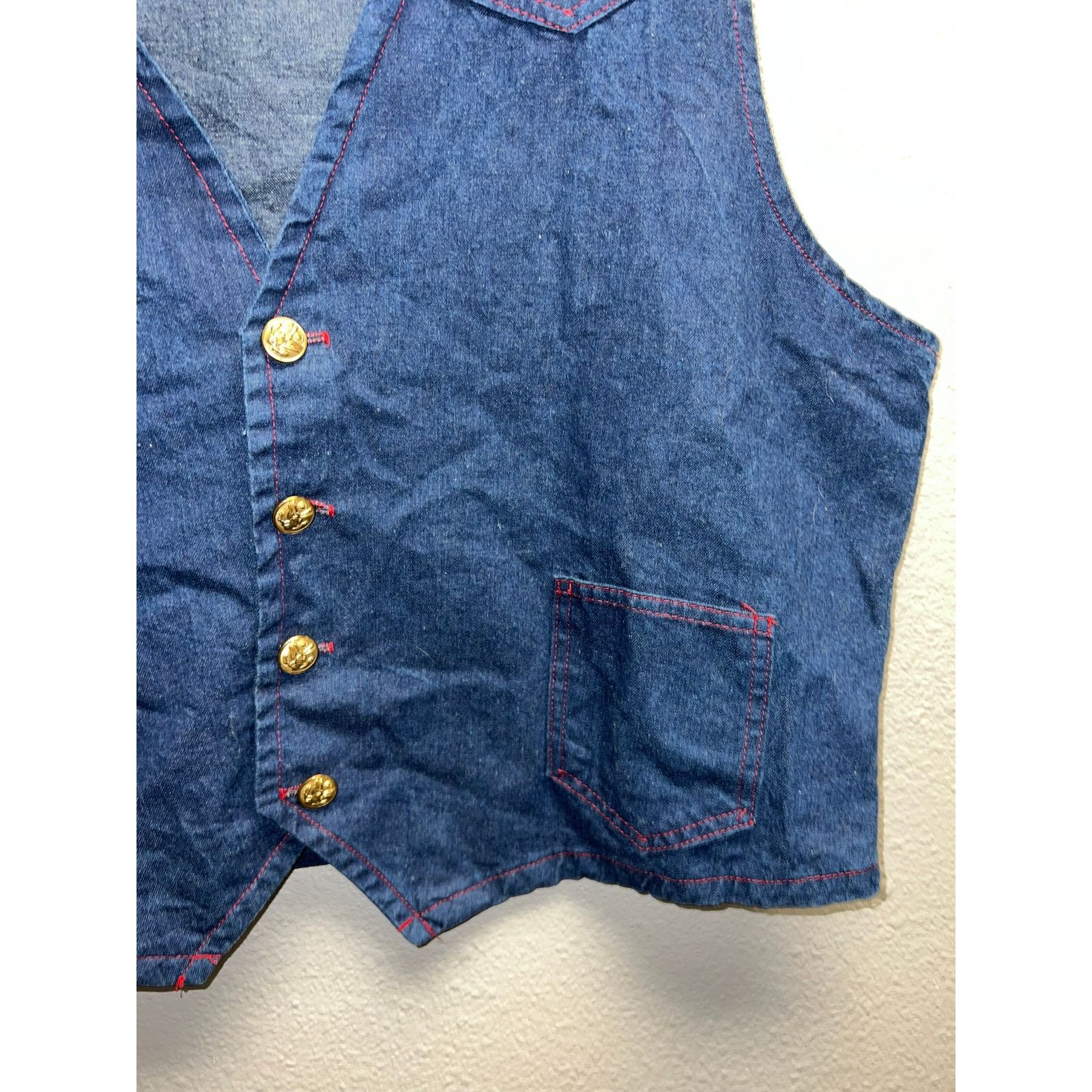 Vintage Vintage Denim Vest Sleeveless Jacket Bald Eagle Art 80s L Size US L / EU 52-54 / 3 - 3 Thumbnail