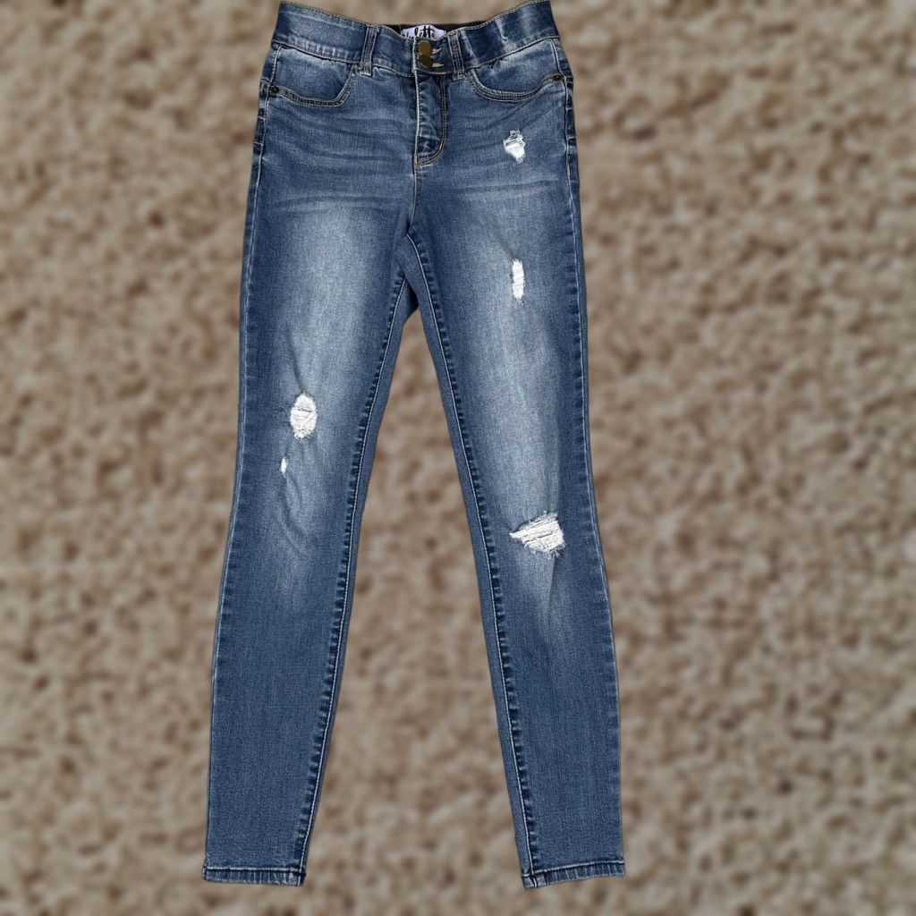 Denime Vylette Jeans Womens 3/26W Blue Skinny Distressed Stretch Denim Ripped Zip Fly Jeans Size 26" / US 2 / IT 38 - 1 Thumbnail