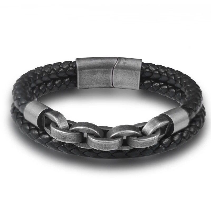 Leather Multi Layered Chain Bracelet Size ONE SIZE - 1 Thumbnail