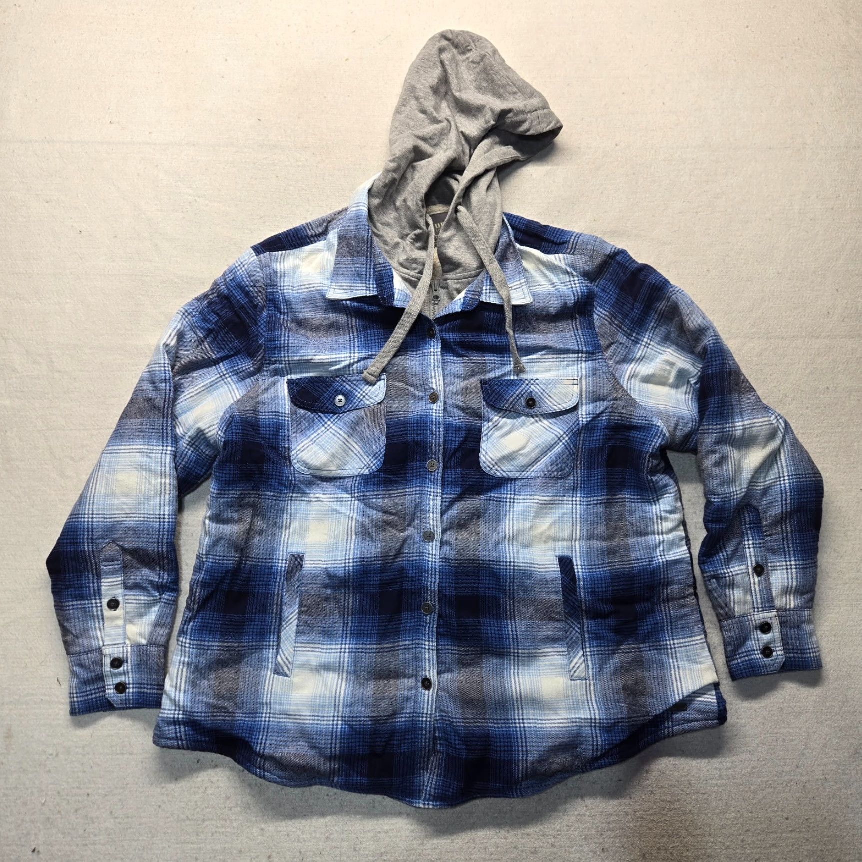 Vintage Natural Men's Blue Plaid Button-Up Jacket - Lined, Flannel, 2XL/XXL, Cotton, Casual, Regular Fit Size US M / EU 48-50 / 2 - 2 Thumbnail