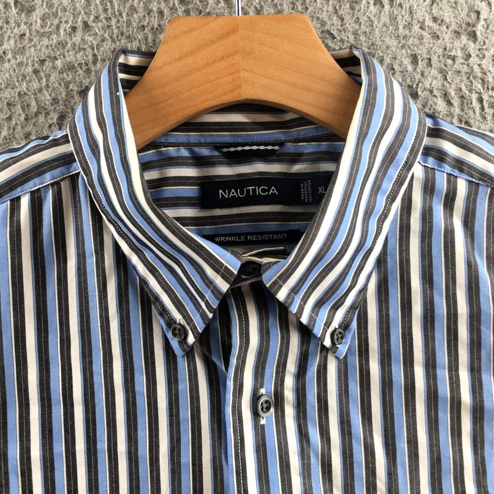 Nautica Nautica Button-Up Casual Shirt Mens XL Blue Striped Cotton Wrinkle Resistant Size US XL / EU 56 / 4 - 3 Thumbnail