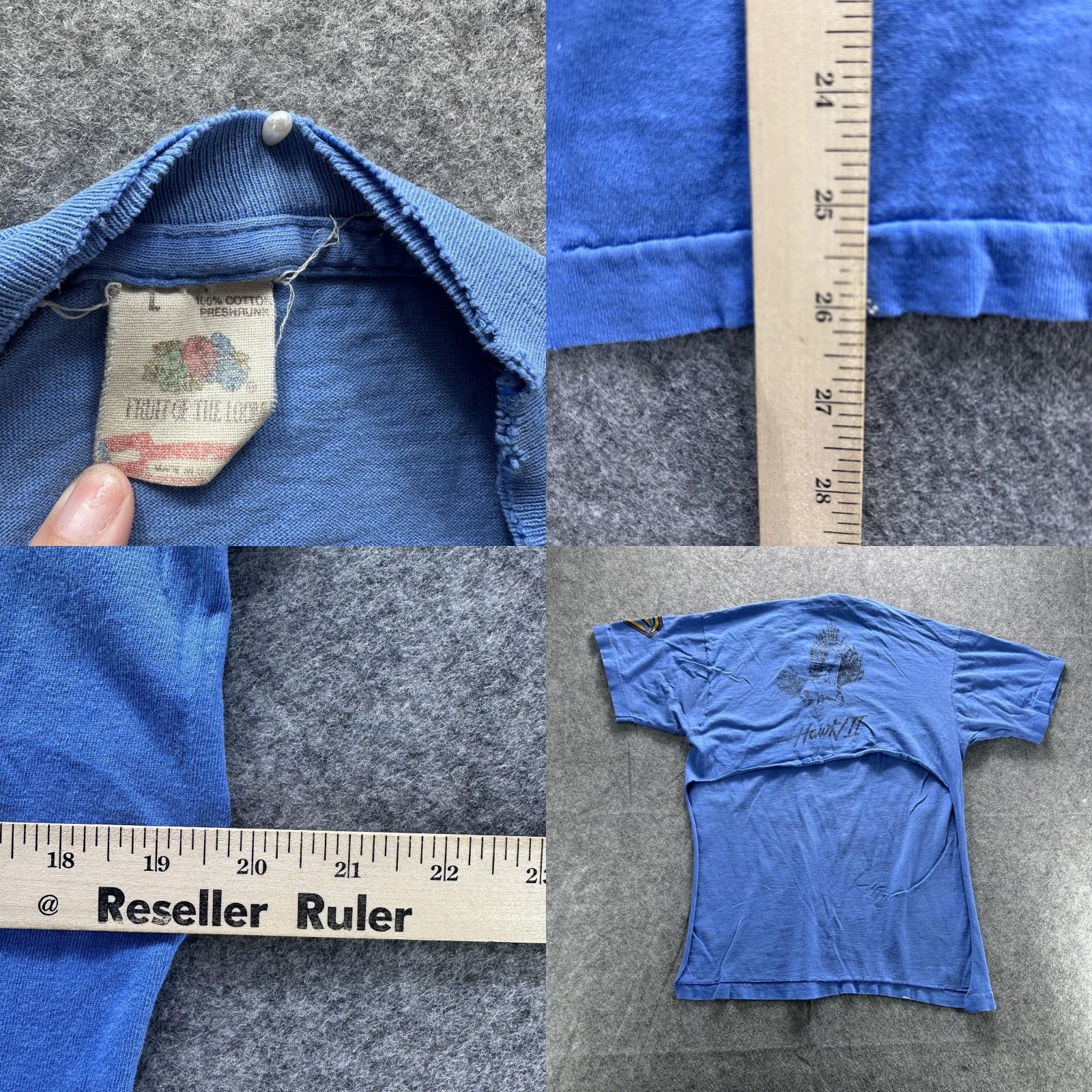 Fruit Of The Loom VINTAGE Hawk II Shirt Mens Large Blue Graphic Back Tee Fruit of the Loom Distressed 80s Size US L / EU 52-54 / 3 - 8 Thumbnail
