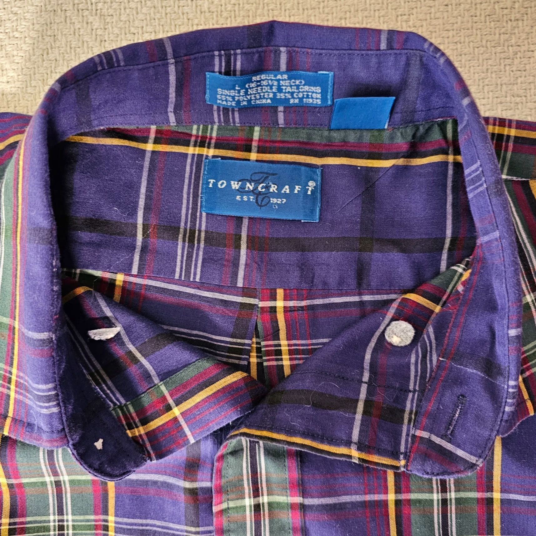 Vintage Towncraft Button-Down Shirt Mens Large Purple Plaid Long Sleeve Shirt Size US L / EU 52-54 / 3 - 2 Thumbnail