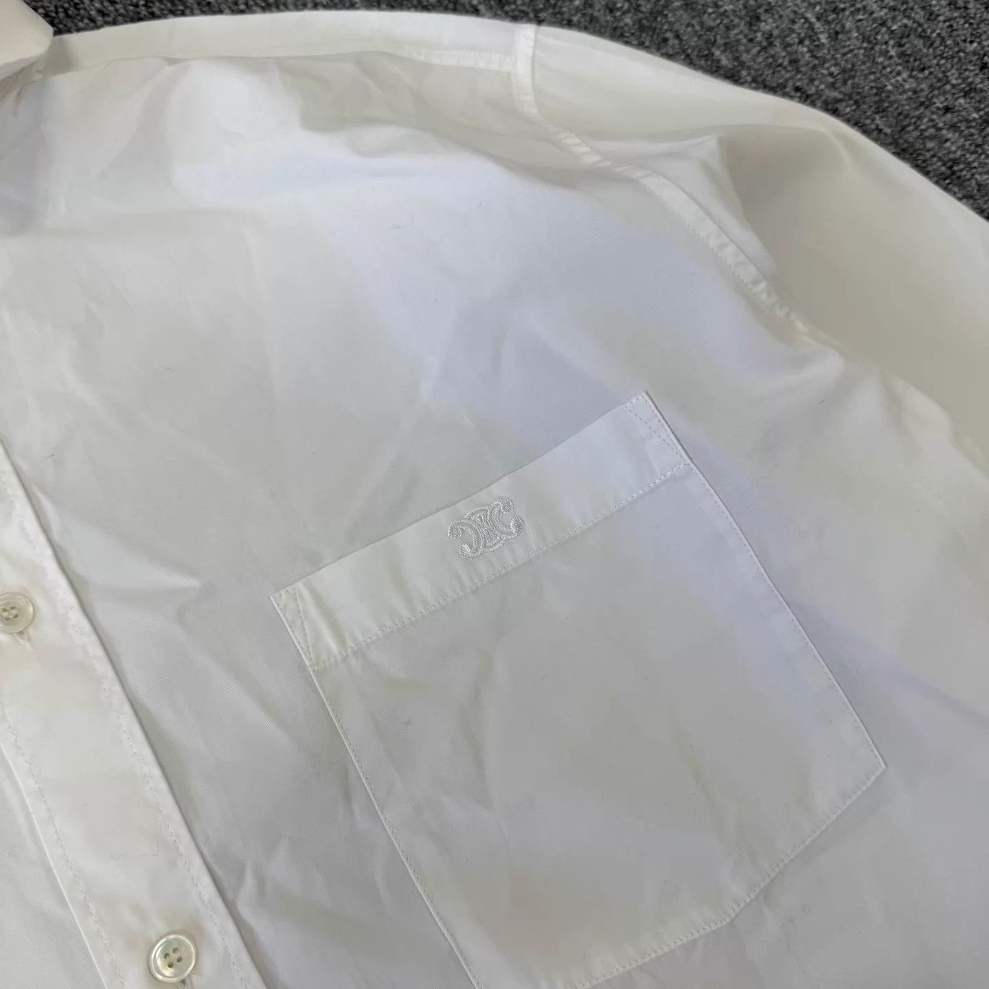 Celine Celine Triomphe Embroidered Logo Short Shirt White 38 95New Size XS / US 0-2 / IT 36-38 - 4 Thumbnail