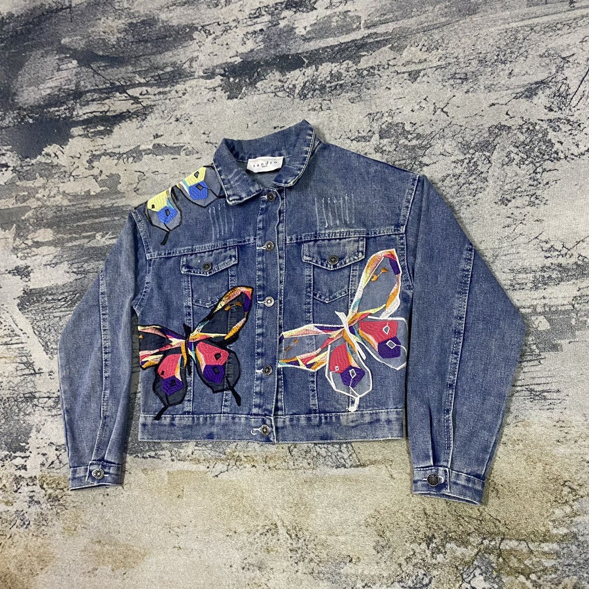 Sandro Gcw23🔥Sandro Butterfly PatchWork Light Washed Denim Jacket Size M / US 6-8 / IT 42-44 - 4 Thumbnail