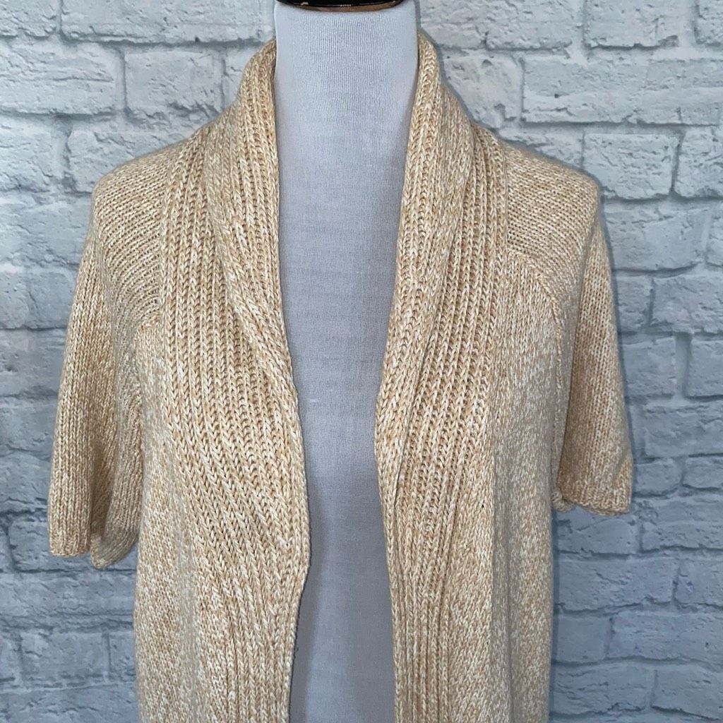 Express Express women L open front short sleeve knit cardigan beige Size L / US 10 / IT 46 - 3 Thumbnail