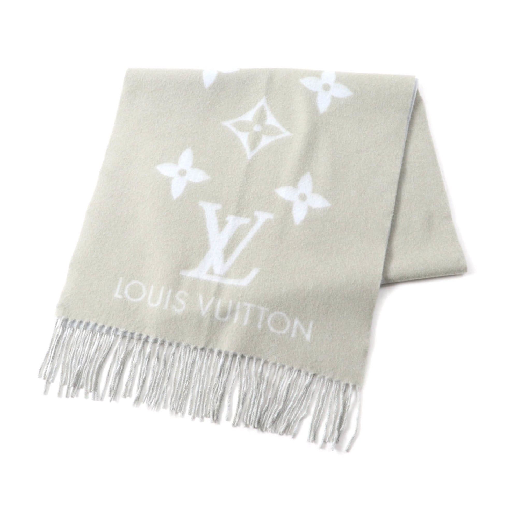 Louis Vuitton LOUIS VUITTON Echarpe Reykjavik M70462 100% Cashmere Stole, Gray and Light Blue, Made in England, Authentic, Women's Size ONE SIZE - 1 Thumbnail