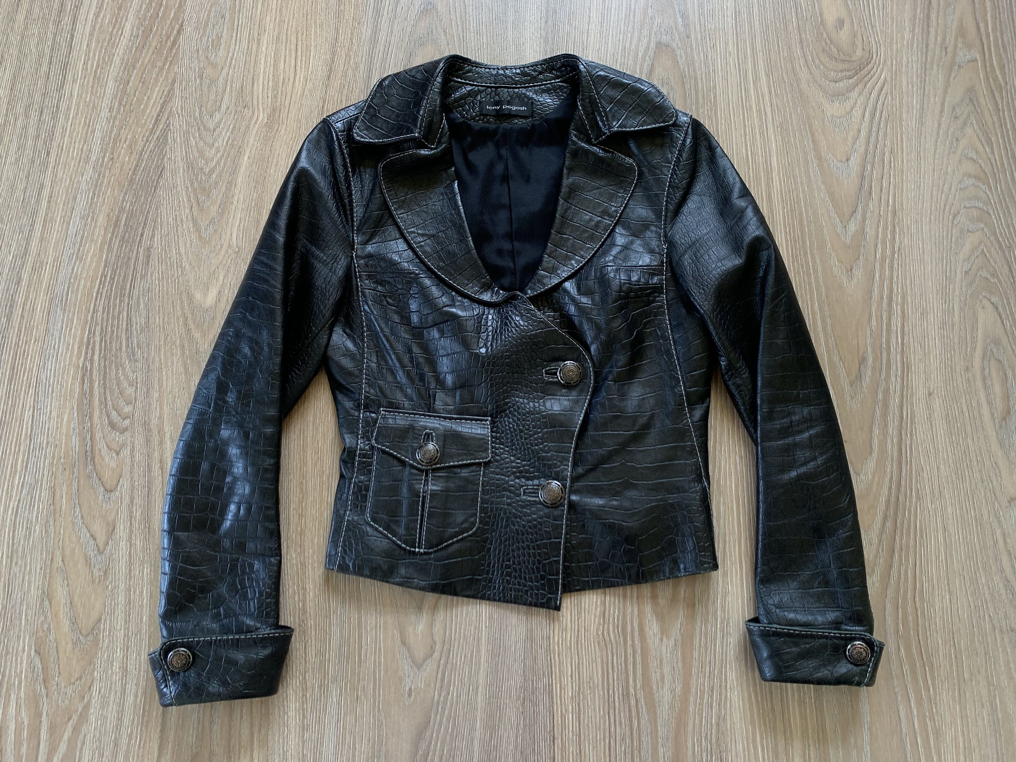 Designer Vintage Tony Pegosh Black Leather Jacket Size S / US 4 / IT 40 - 2 Thumbnail