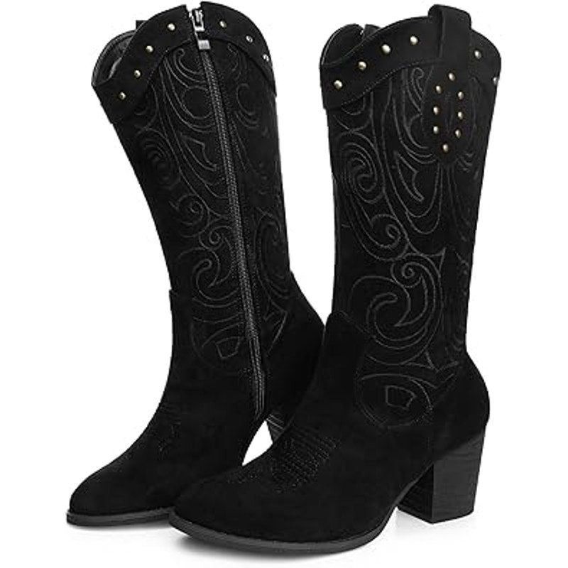 Other Shibever Women's 7.5 Black Faux Suede Zip Up Cowboy Boots Size US 7.5 / IT 37.5 - 4 Thumbnail
