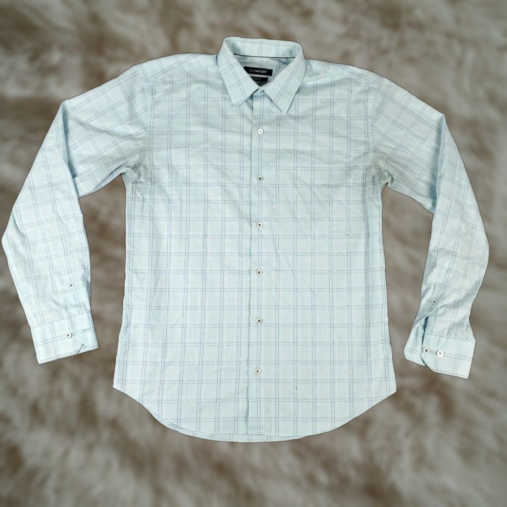 BUGATCHI Bugatchi Shirt Mens Medium Blue Plaid Shaped Fit Button Up Long Sleeve Size US M / EU 48-50 / 2 - 1 Thumbnail