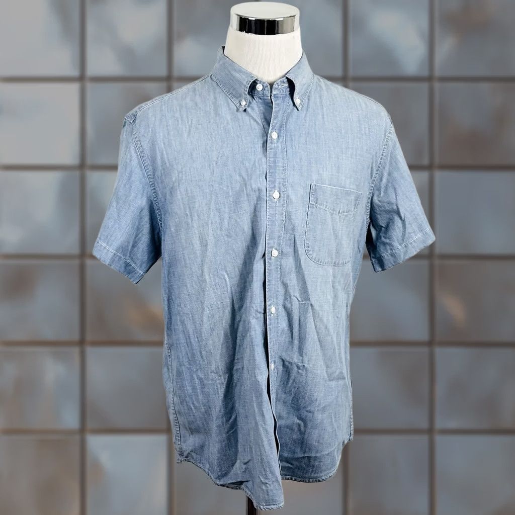 J.Crew J.CREW Chambray Shirt Short Sleeve Button-Down Slim Fit Blue Cotton Shirt Mens size L Size US L / EU 52-54 / 3 - 1 Thumbnail