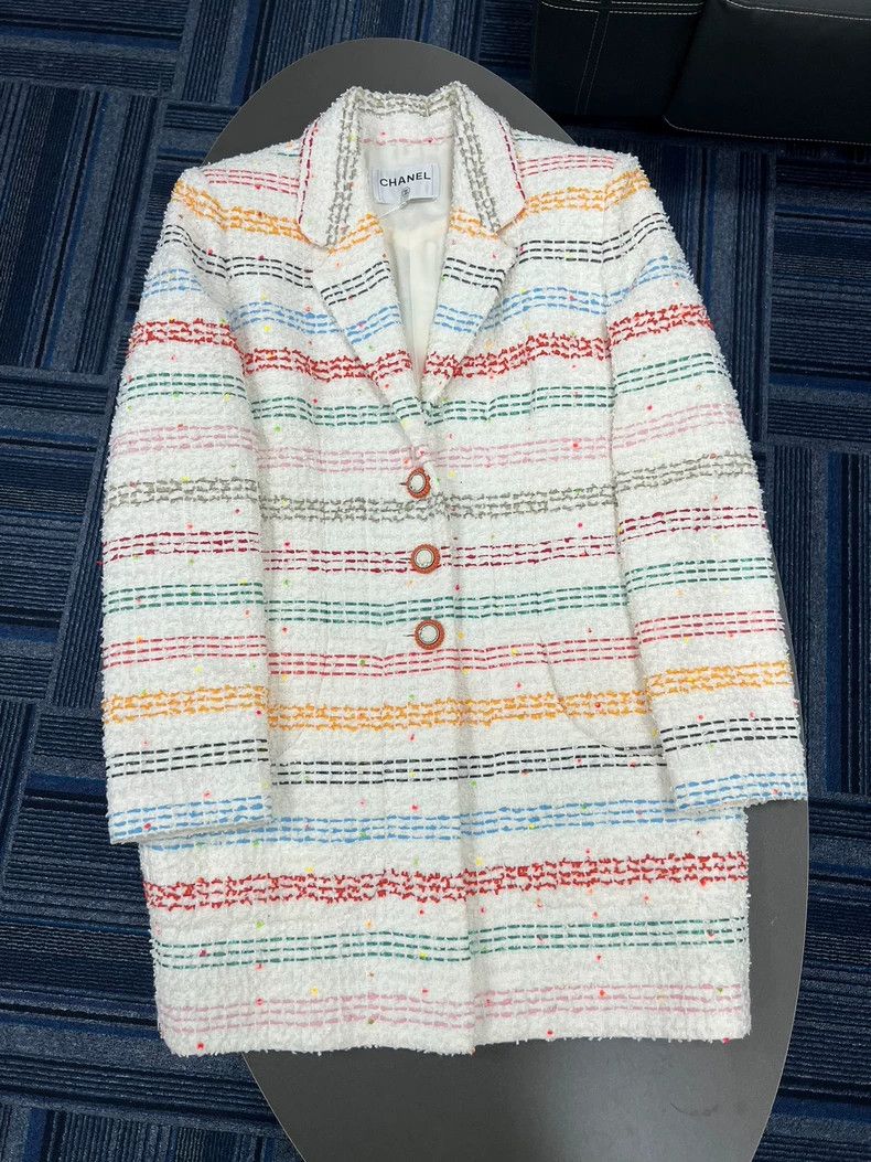Long Chanel Striped Blazer Jacket White Color- DMC
