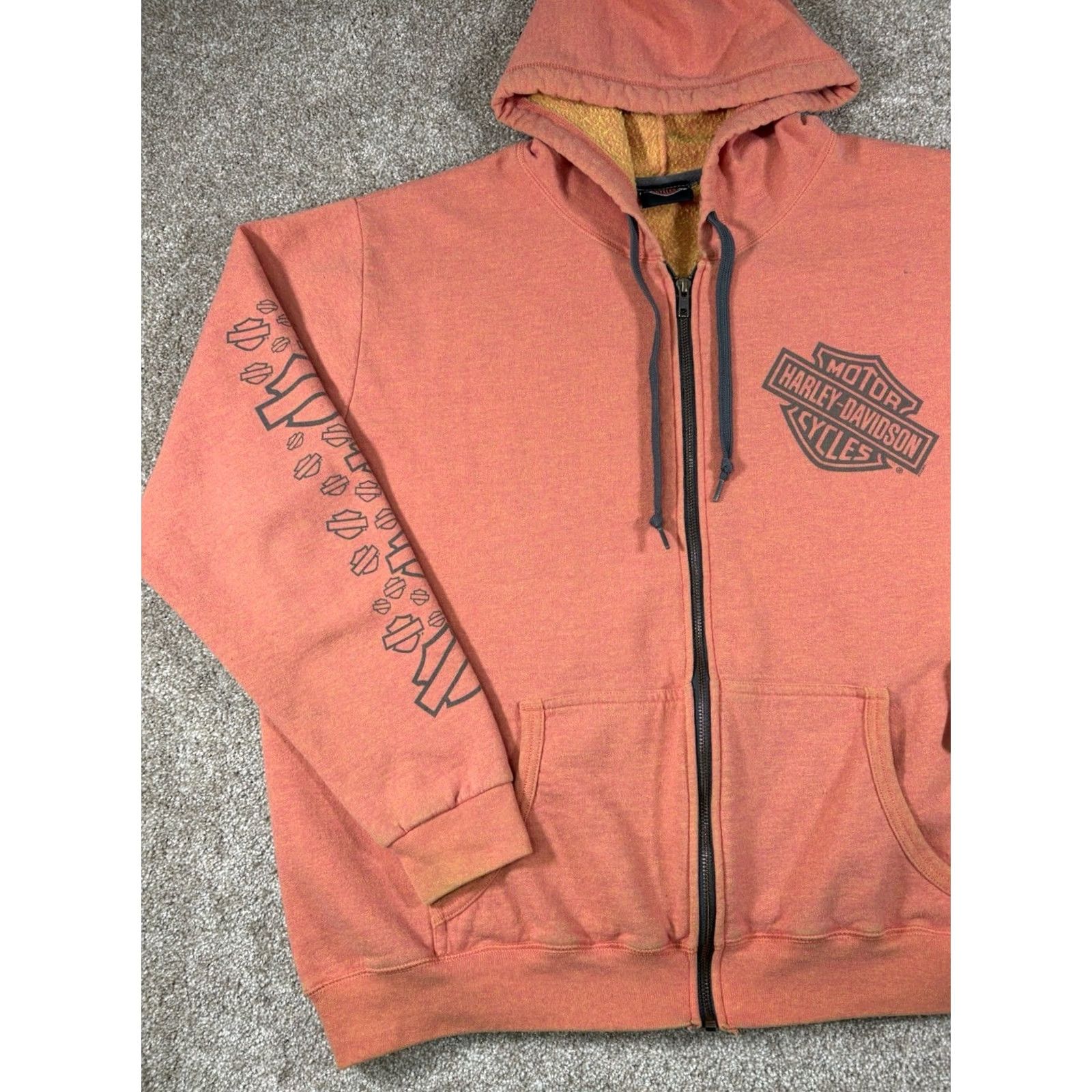 Bravado VINTAGE Harley Davidson Womens Zip Up Sweatshirt Burnt Salmon McHenry Illinois • Size XL Orange Full Zip Hoodie Womens XL Bravado Cotton Activewear Size XL / US 12-14 / IT 48-50 - 2 Thumbnail
