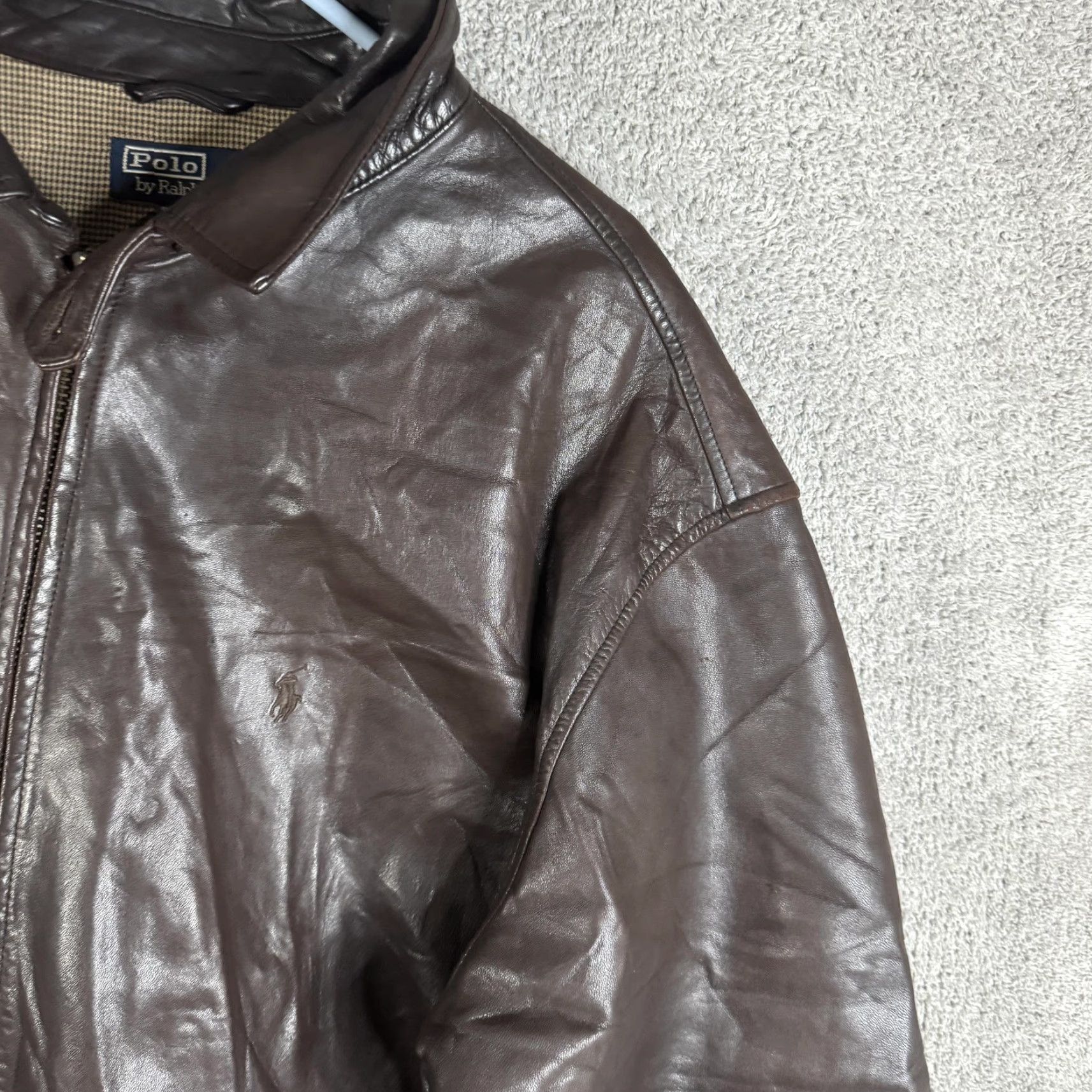 Polo Ralph Lauren Polo by Ralph Lauren Jacket Mens 2XL Brown Leather Bomber Full Zip Lined Casual Size US XXL / EU 58 / 5 - 4 Thumbnail