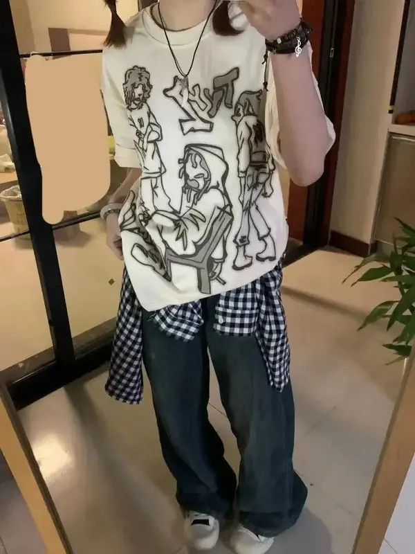 Other Streetwear Funny Anime Cartoon Graphic Oversized T-Shirt y2k Size US XL / EU 56 / 4 - 3 Thumbnail