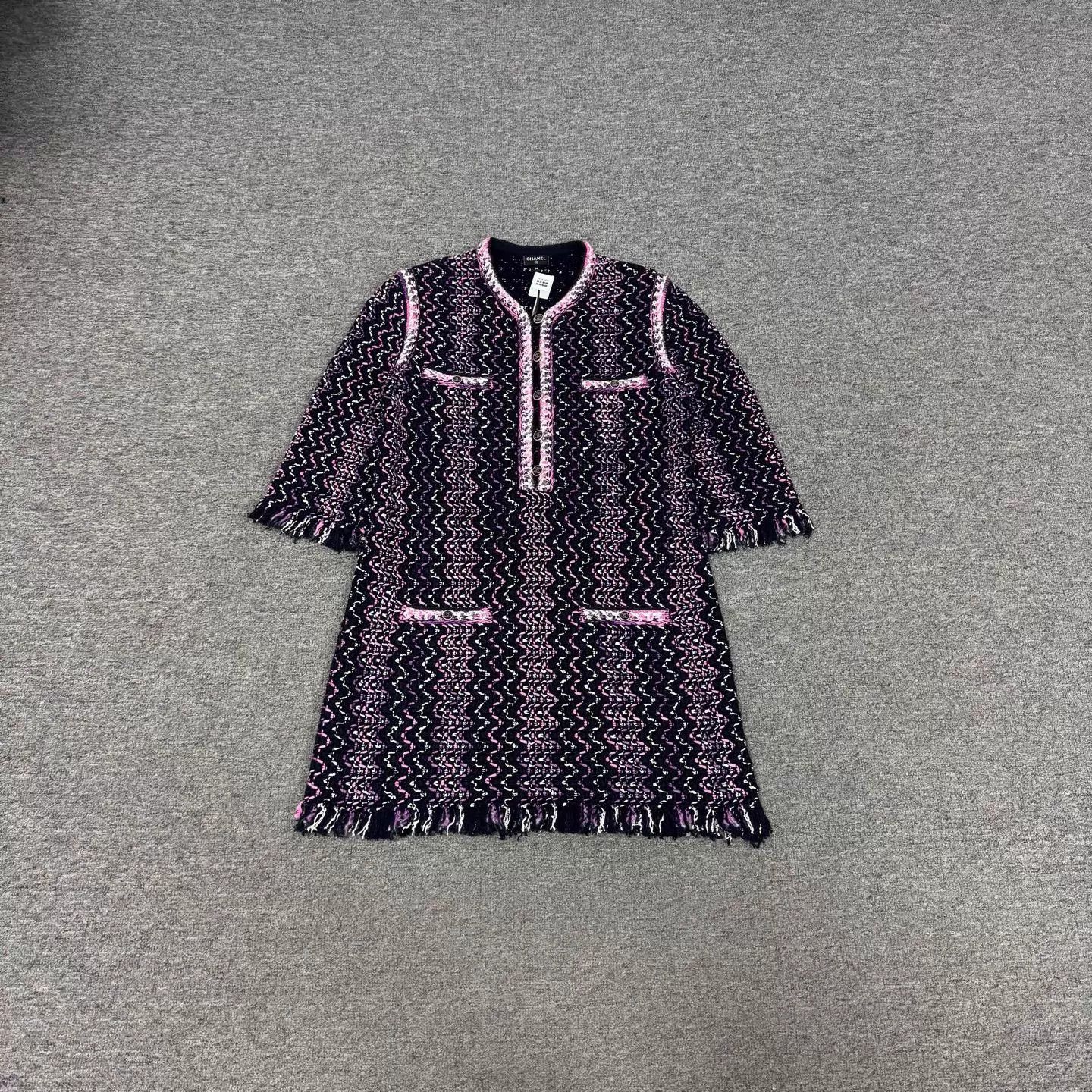 Chanel Chanel Pink Black Wavy Tweed Fringe Mid-Sleeve Dress Size XS / US 0-2 / IT 36-38 - 1 Thumbnail