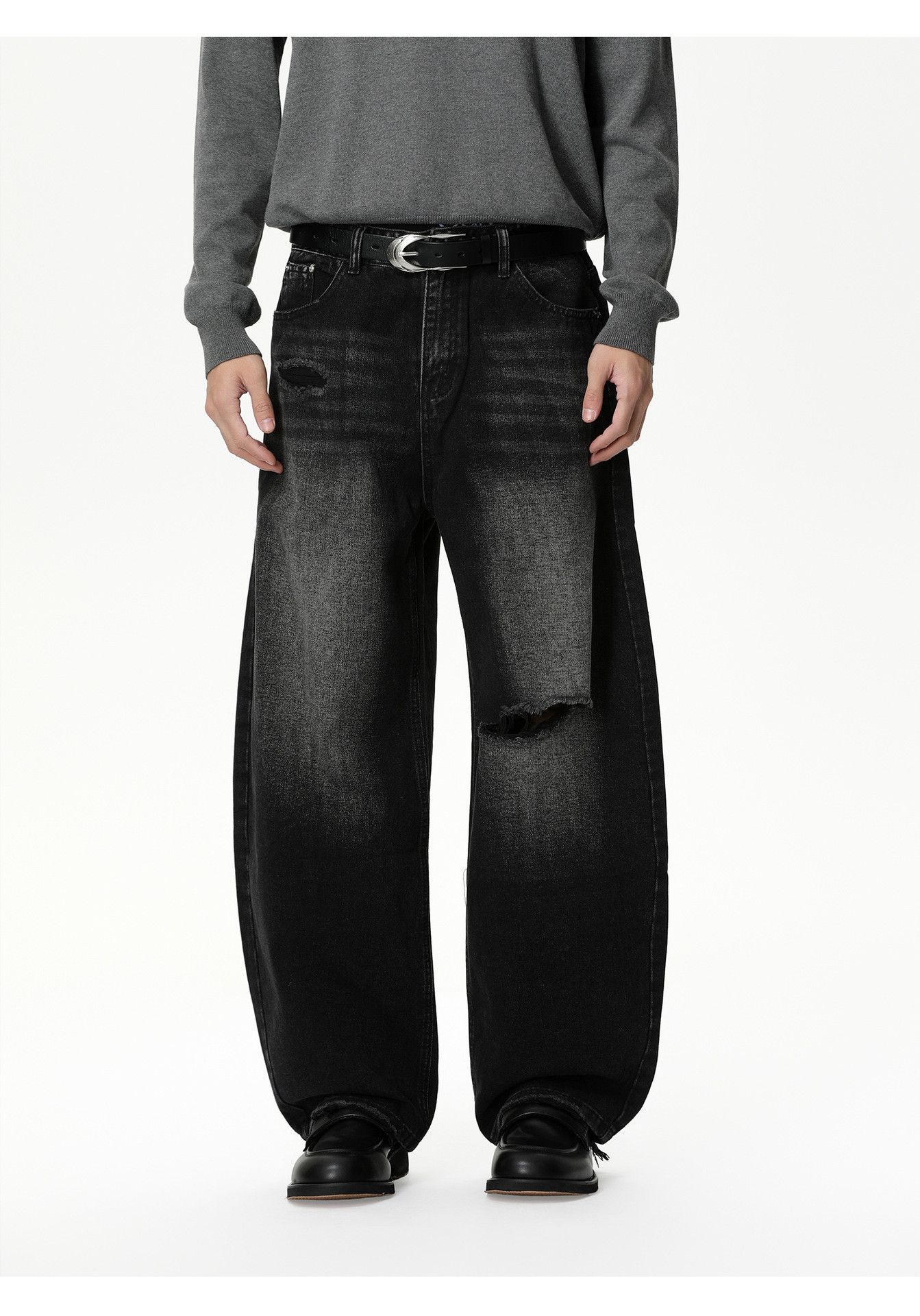 Jean Street distressed loose-fitting washed ripped jeans Size US 32 / EU 48 - 2 Thumbnail