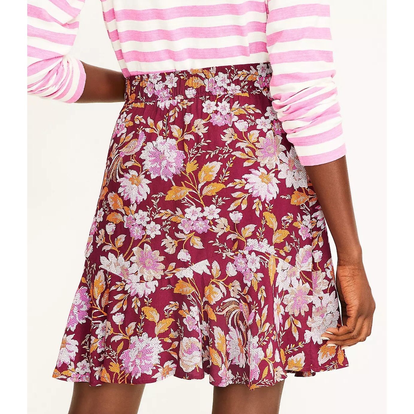Loft LOFT Floral Tiered Flippy Skirt Burgundy Womens Medium Size 30" / US 8 / IT 44 - 9 Thumbnail