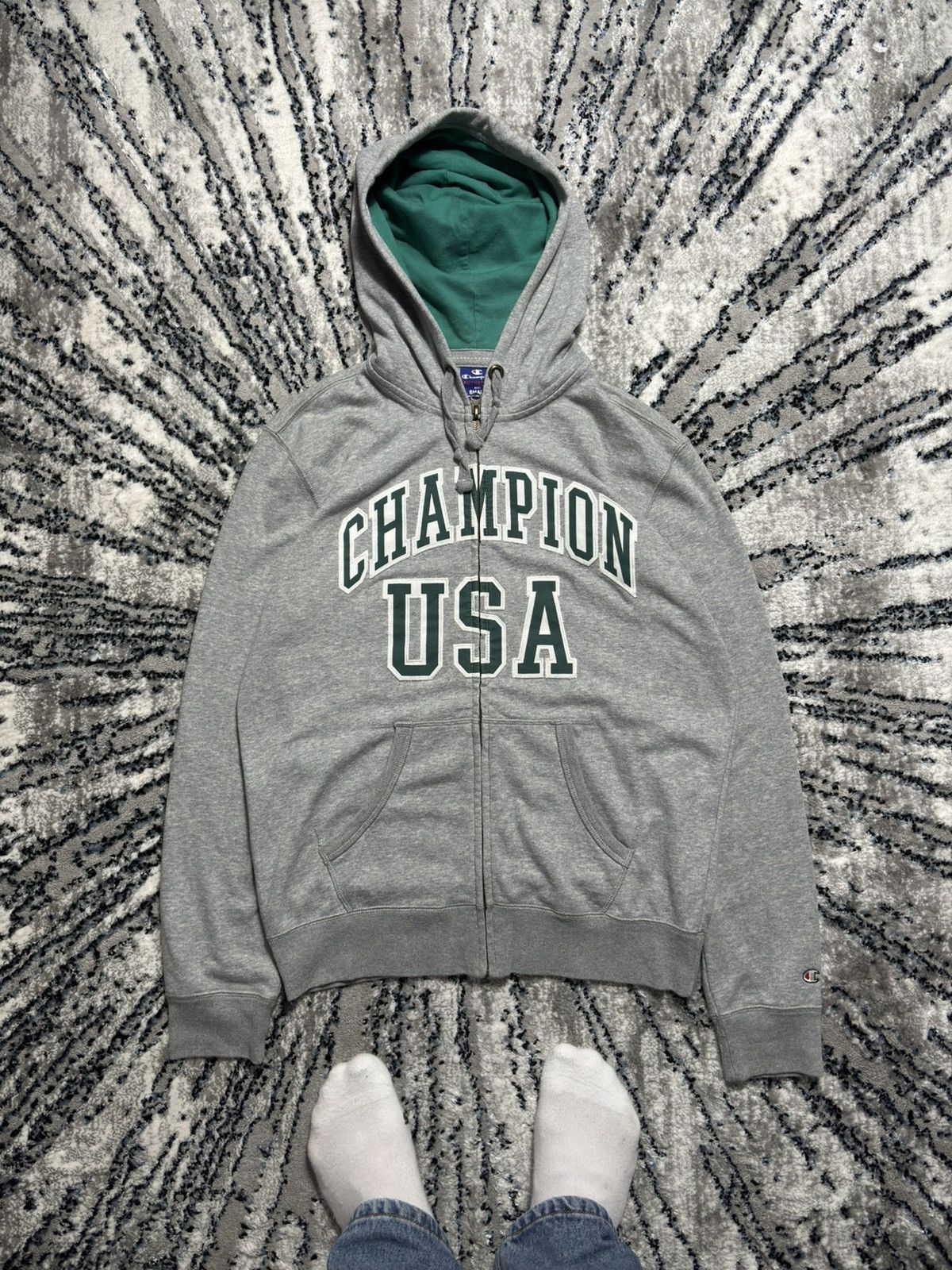Champion × Vintage Vintage Champion USA Spellout ZIP Hoodie Sweatshirt 90s Size US S / EU 44-46 / 1 - 1 Thumbnail