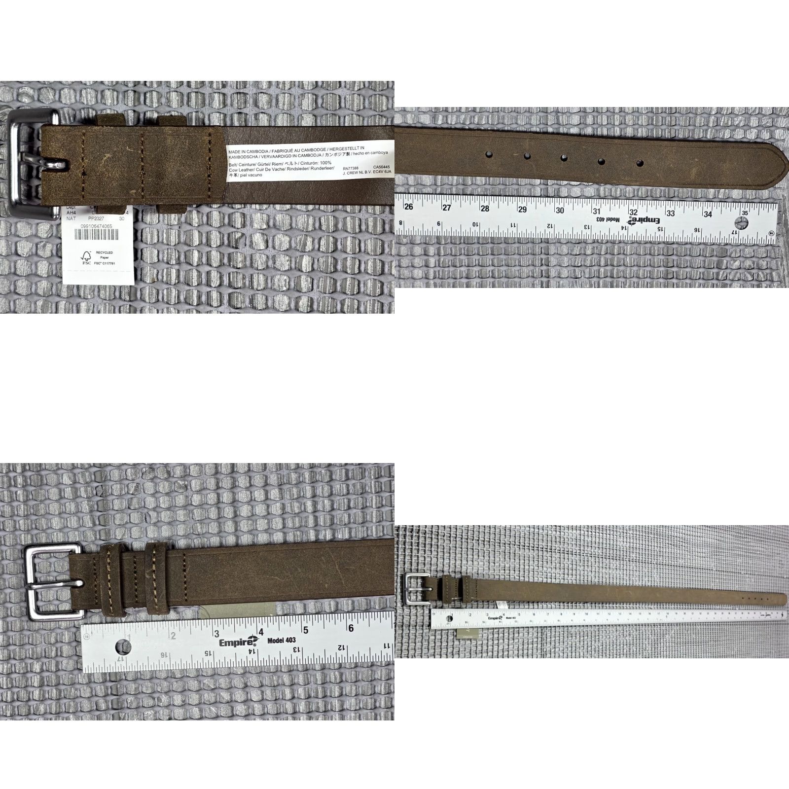J.Crew J.CREW Belt Leather Single Prong Buckle Rugged Textured 30 Brown Men Regular 30 Belt Product Vintage: No Size 30 - 8 Thumbnail