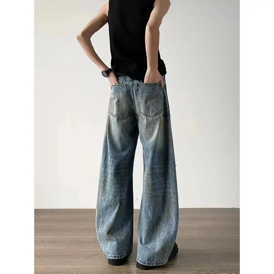 Japanese Brand Retro loose straight leg wide leg ripped jeans Size US 32 / EU 48 - 4 Thumbnail